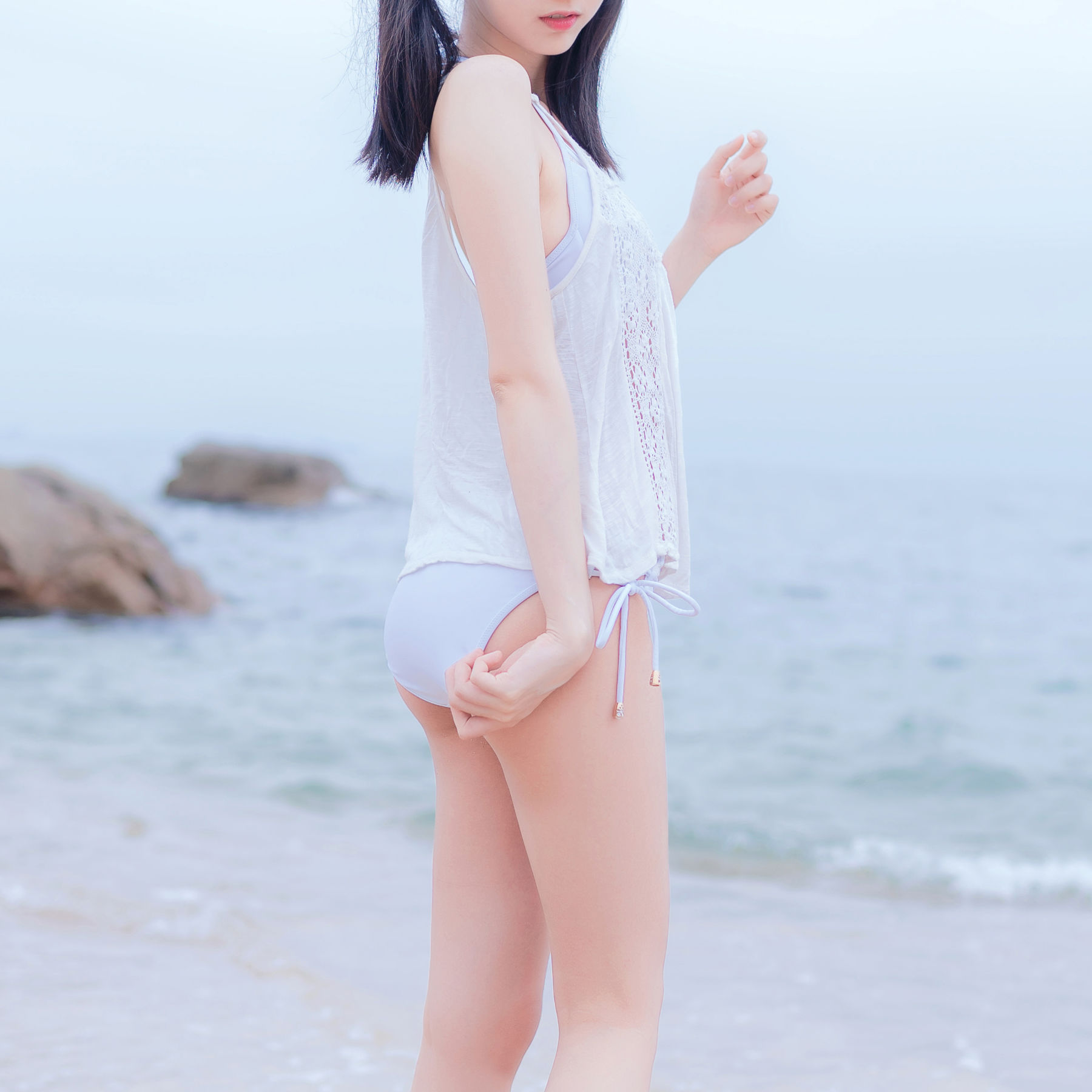 萌系小姐姐木绵绵OwO 海边白色比基尼-图28