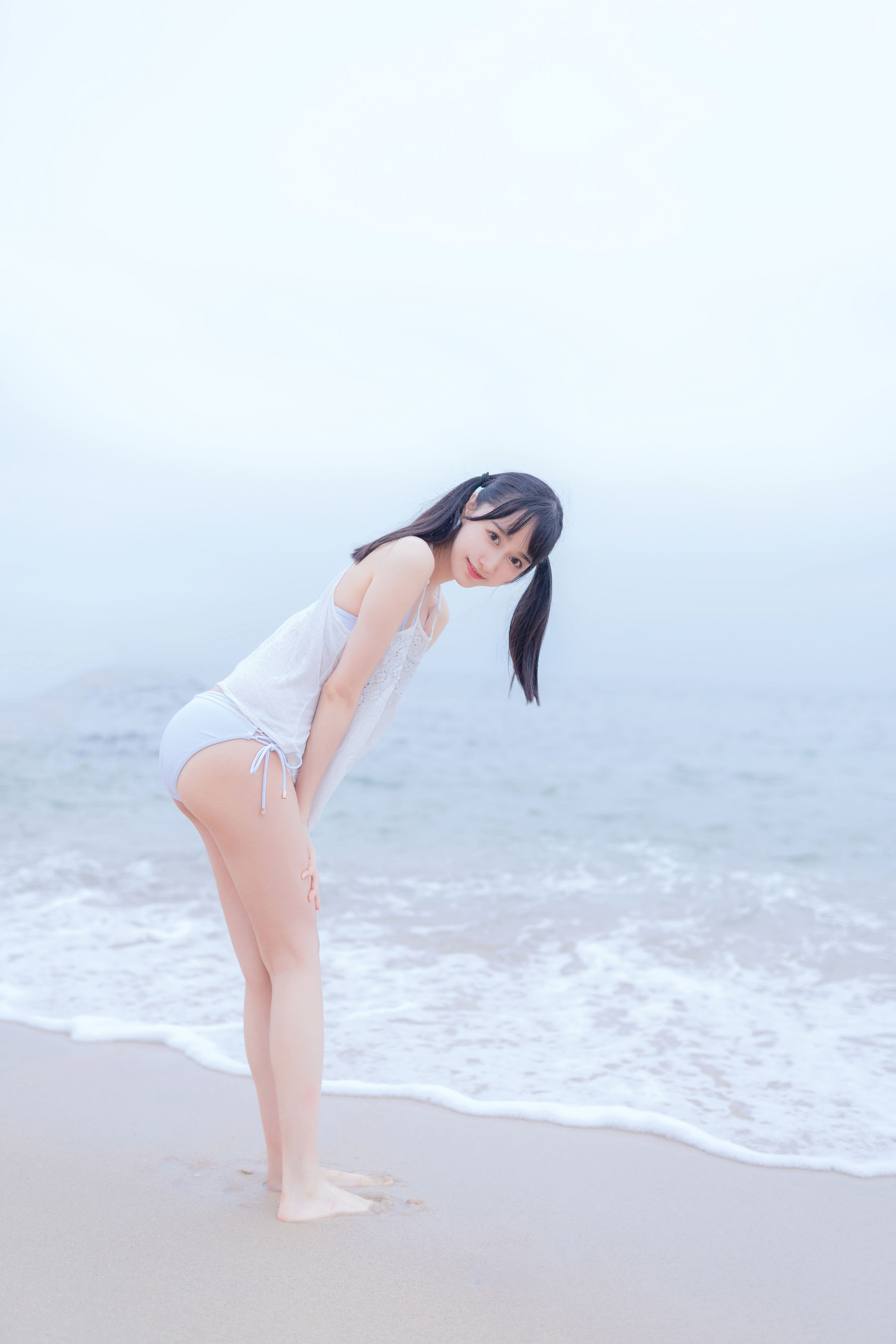 萌系小姐姐木绵绵OwO 海边白色比基尼-图29