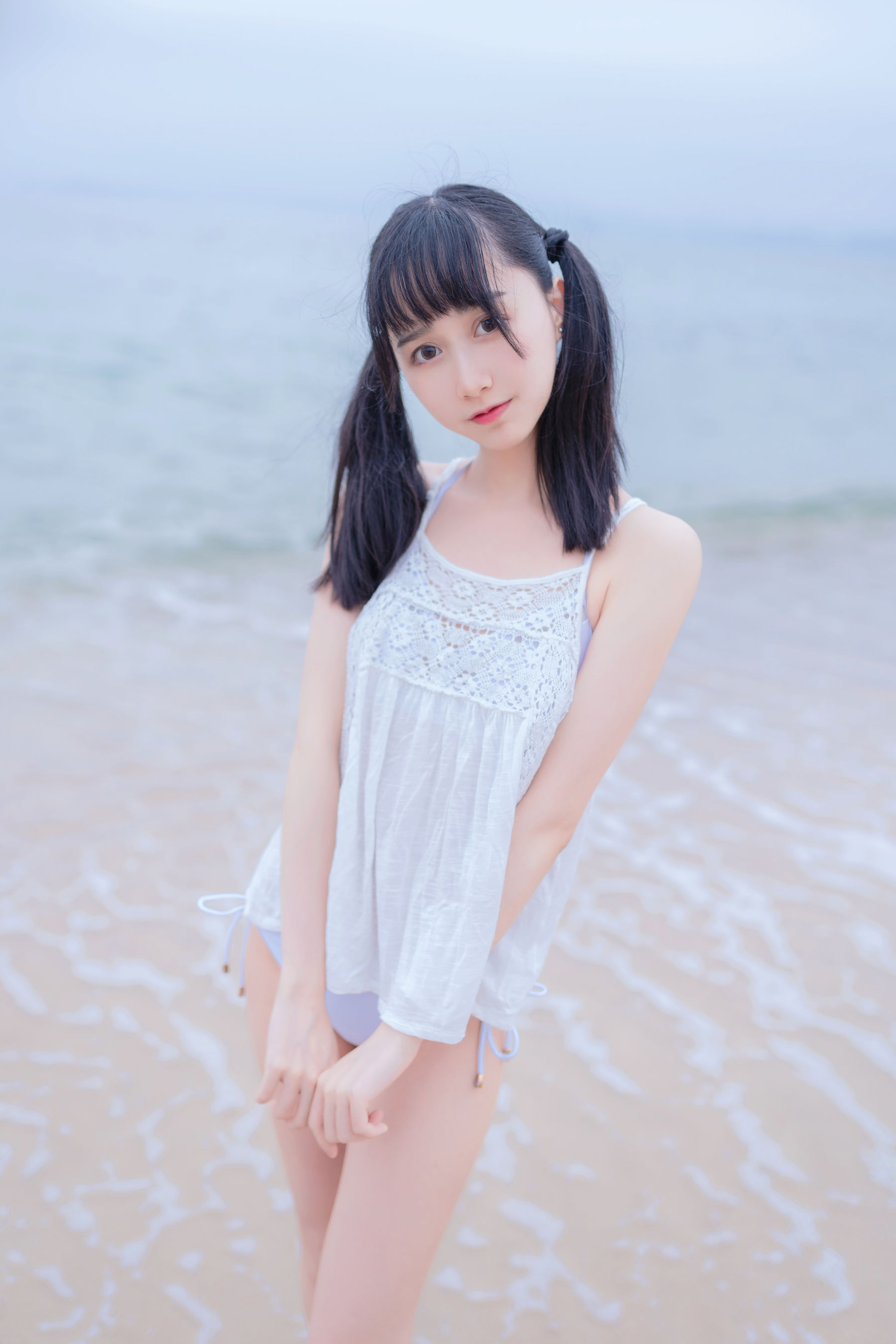 萌系小姐姐木绵绵OwO 海边白色比基尼-图6