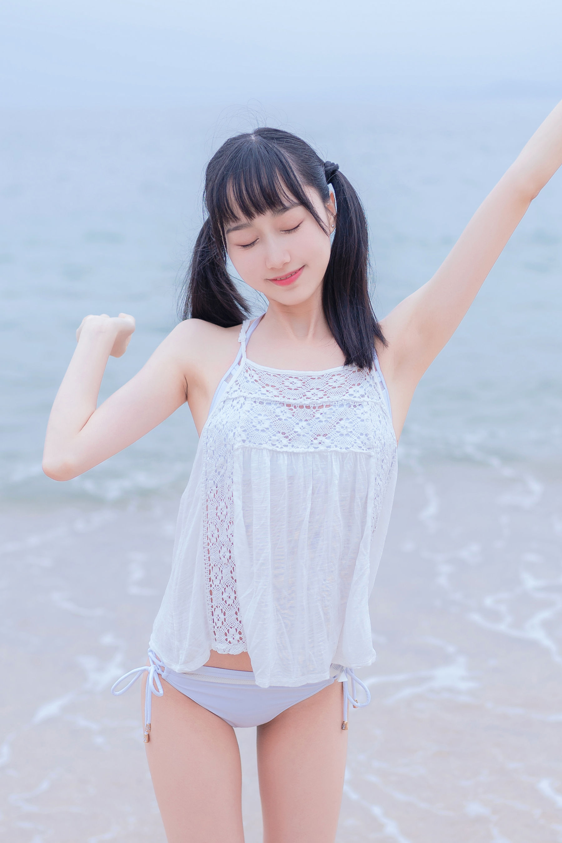 萌系小姐姐木绵绵OwO 海边白色比基尼-图7