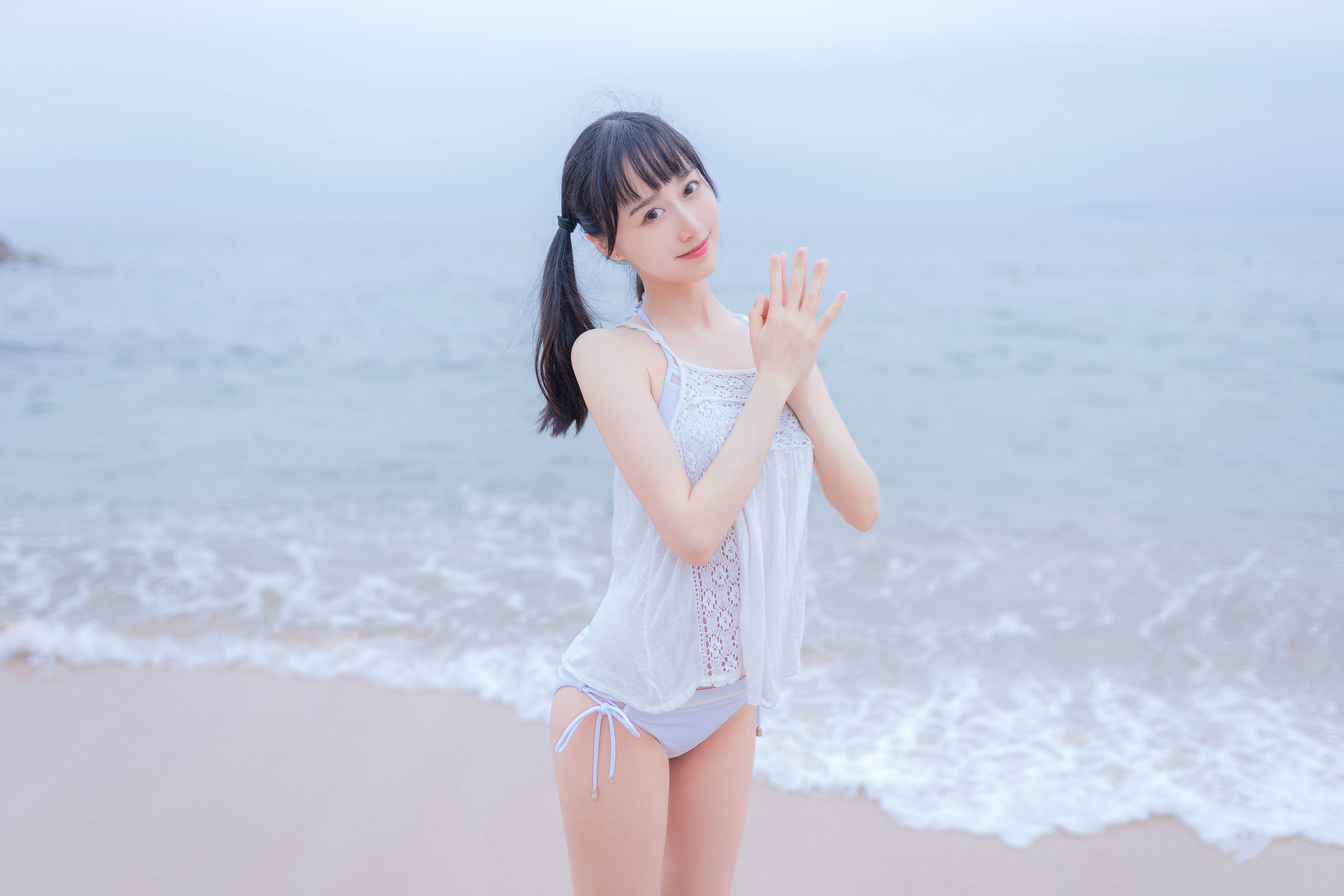 萌系小姐姐木绵绵OwO 海边白色比基尼-图8