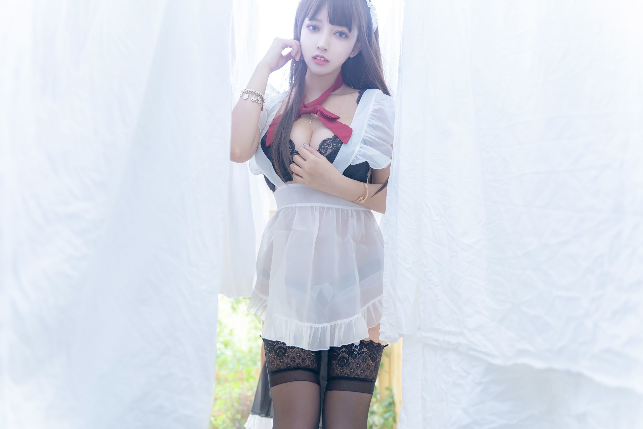 斗鱼米线线sama写真 透明女仆-图28