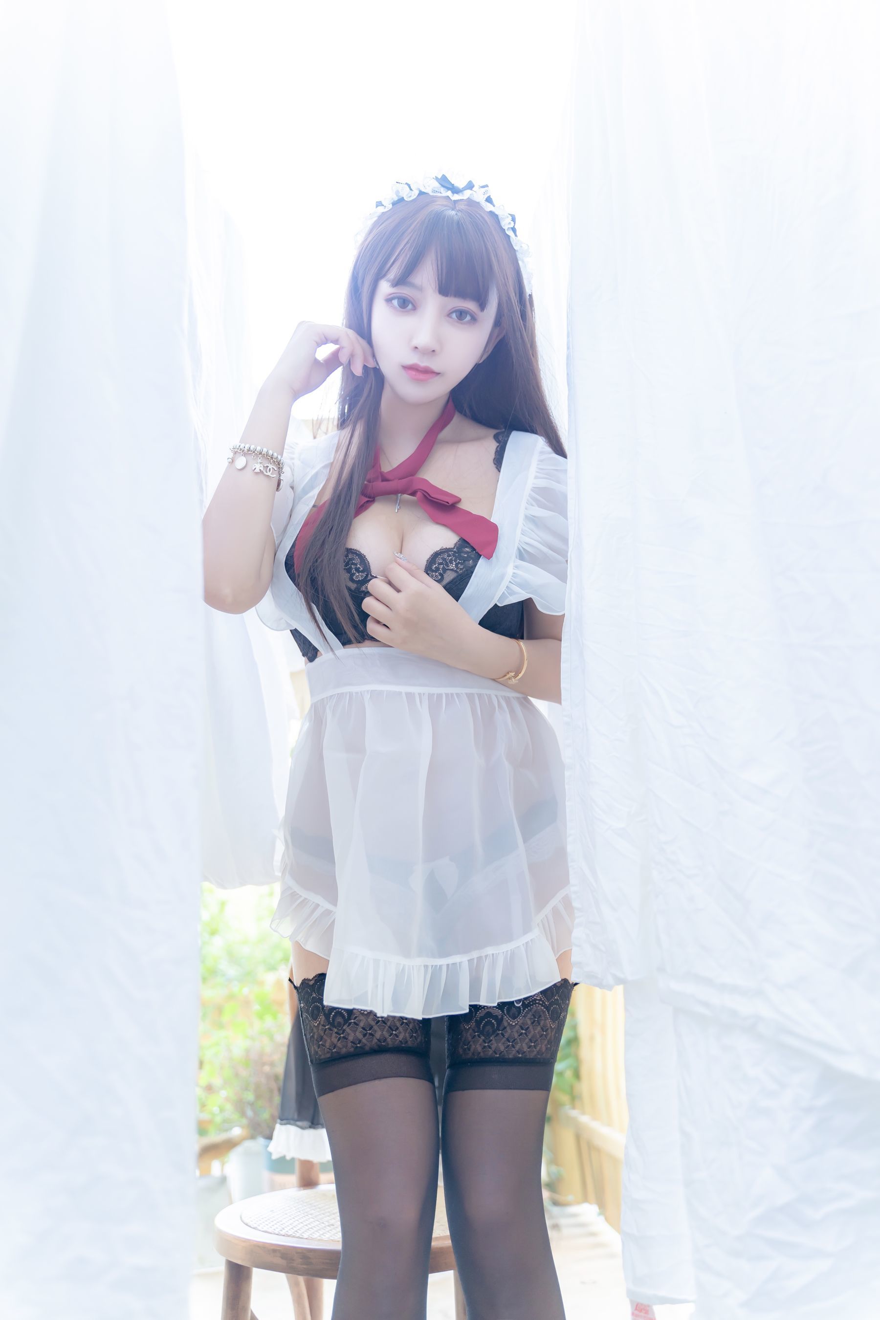 斗鱼米线线sama写真 透明女仆-图29