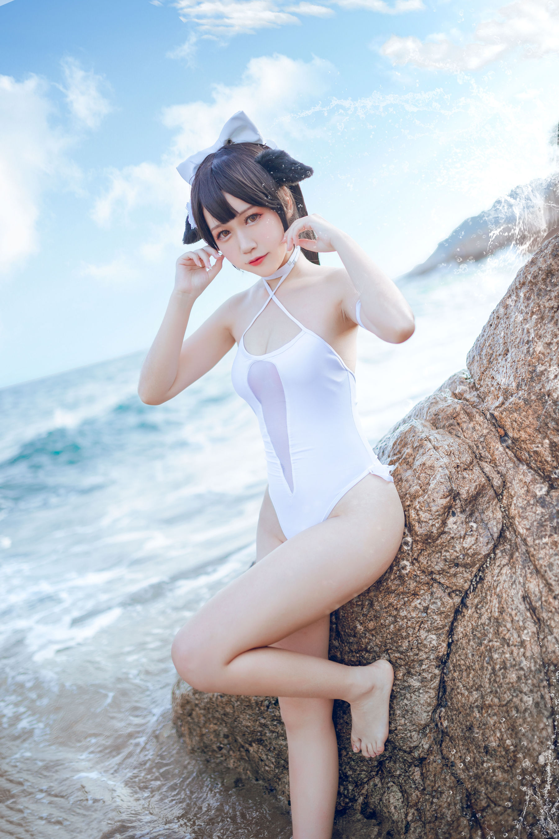抖娘-利世图集 抖娘×不呆猫 獒犬海边泳装-图3