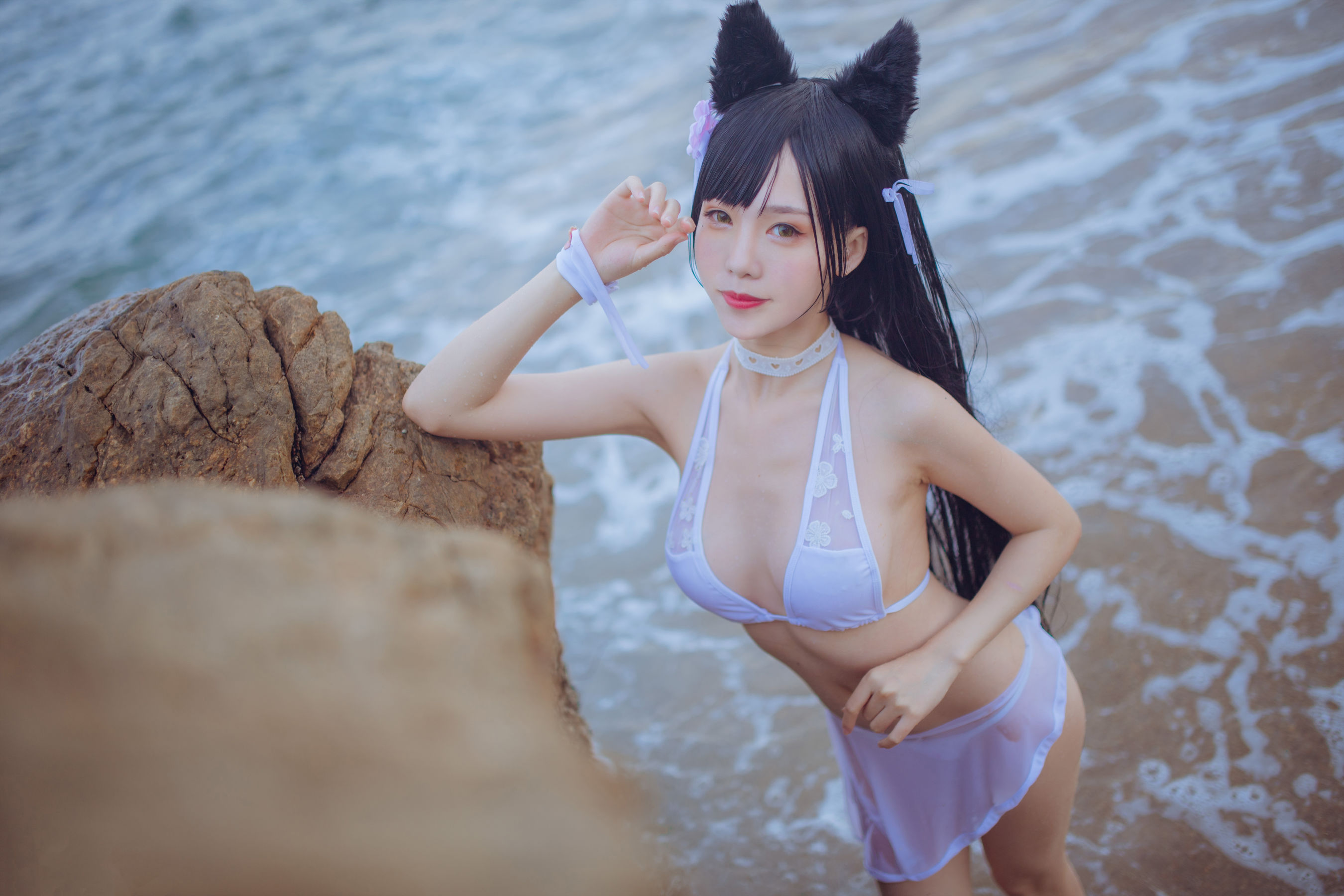 抖娘-利世图集 抖娘×不呆猫 獒犬海边泳装-图40