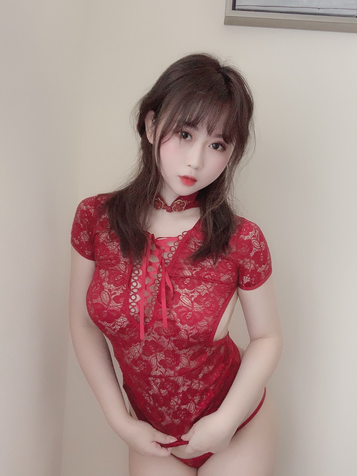 蜜桃少女是依酱呀 红色旗袍-图4