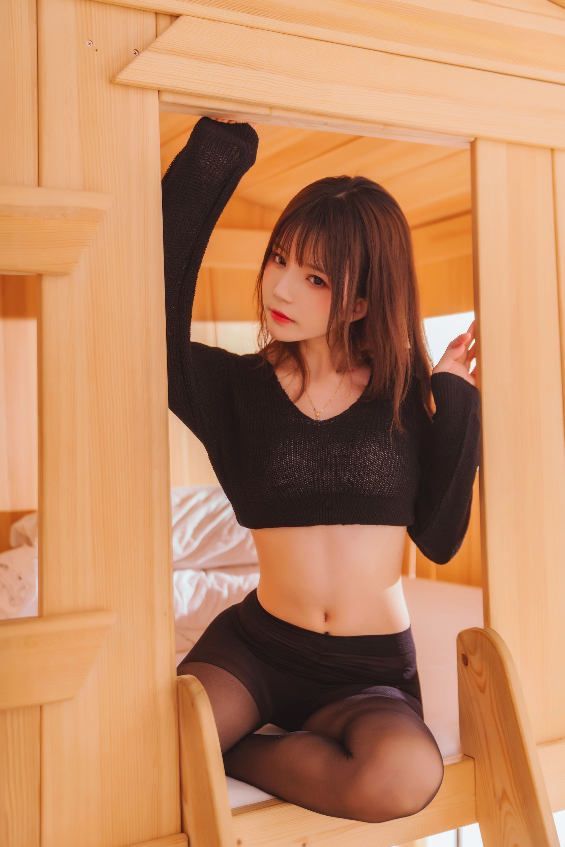 桜桃喵 黑&白 之 性感黑-图5