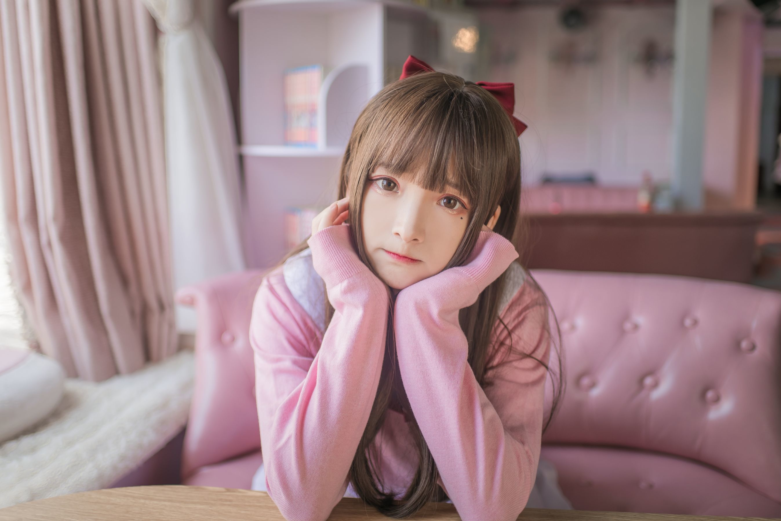 二次元美女古川kagura - 粉色JK-图0