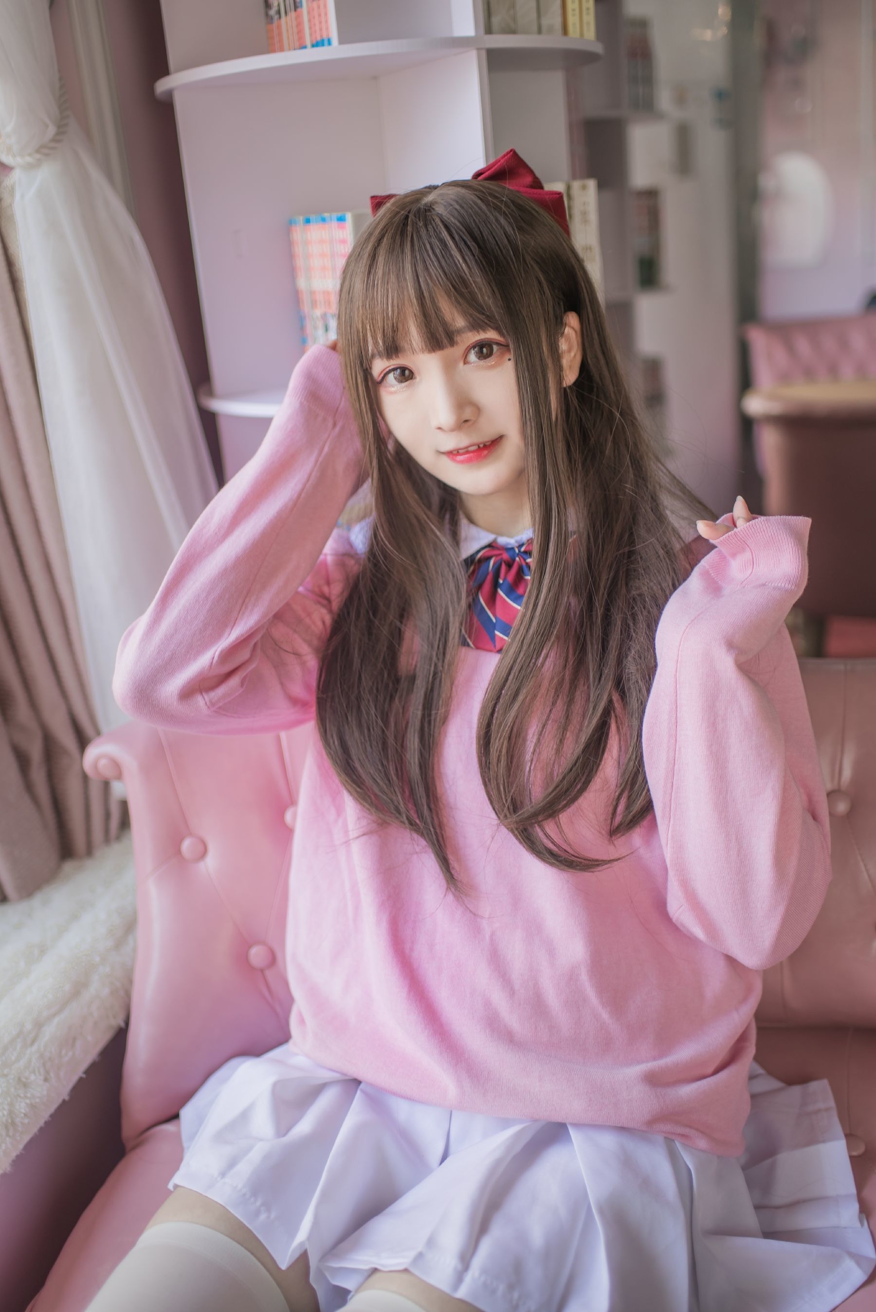 二次元美女古川kagura - 粉色JK-图1