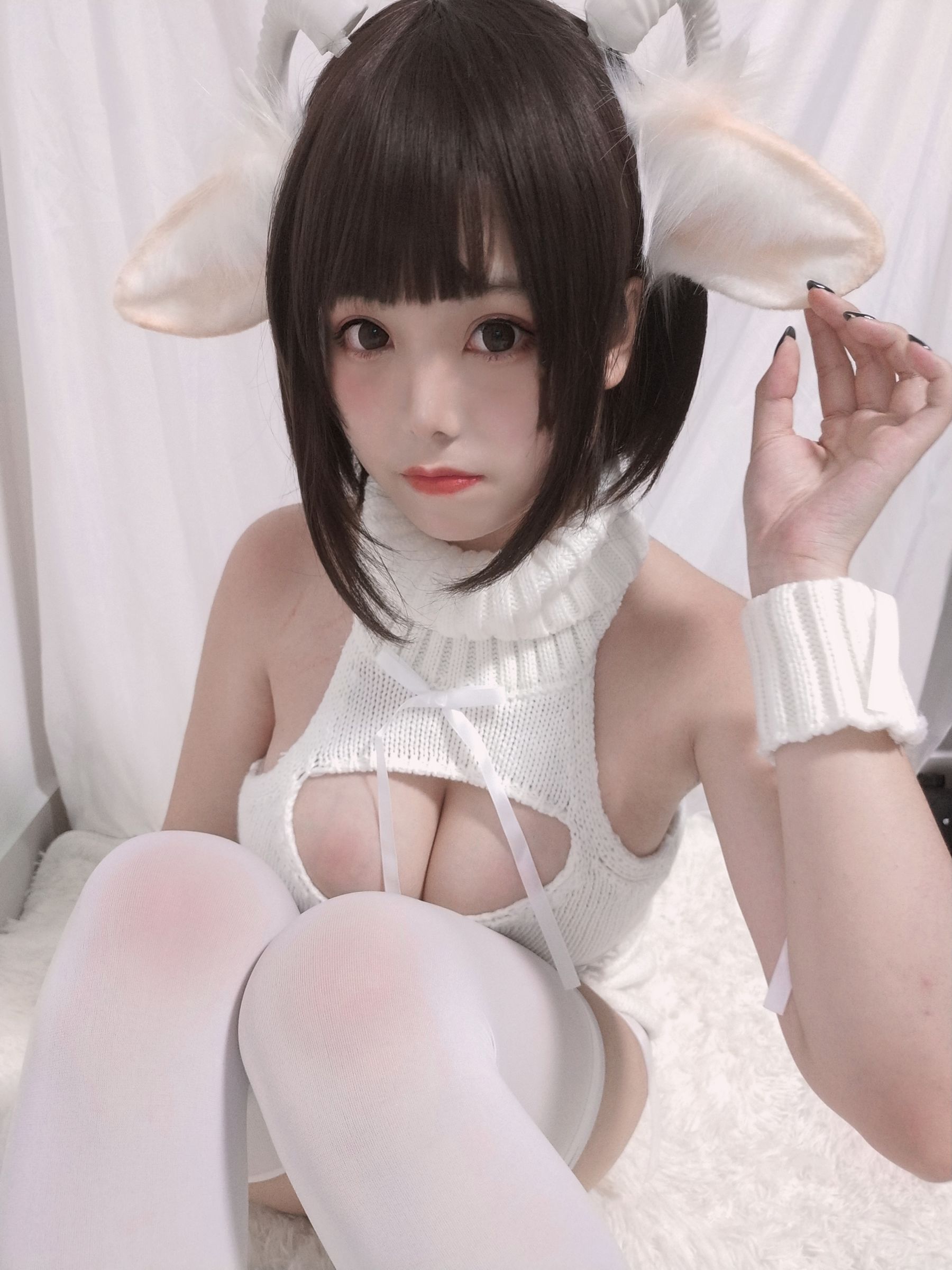 萌系小姐姐蜜汁猫裘 - 白丝毛衣-图35