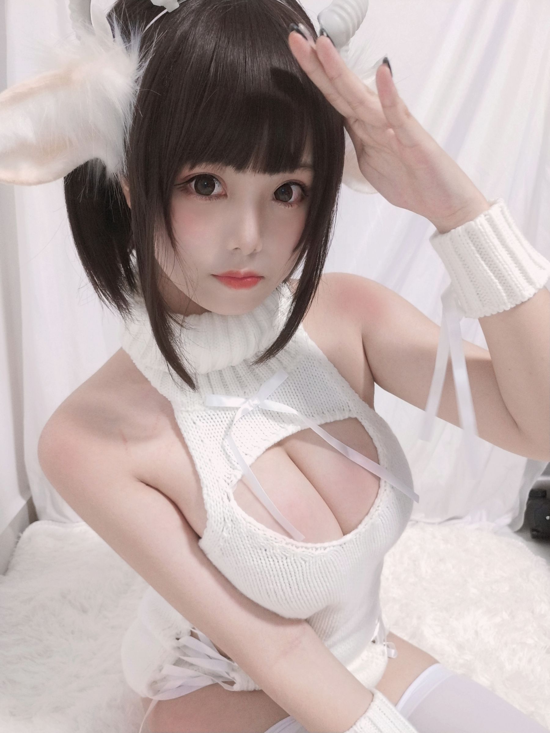 萌系小姐姐蜜汁猫裘 - 白丝毛衣-图37
