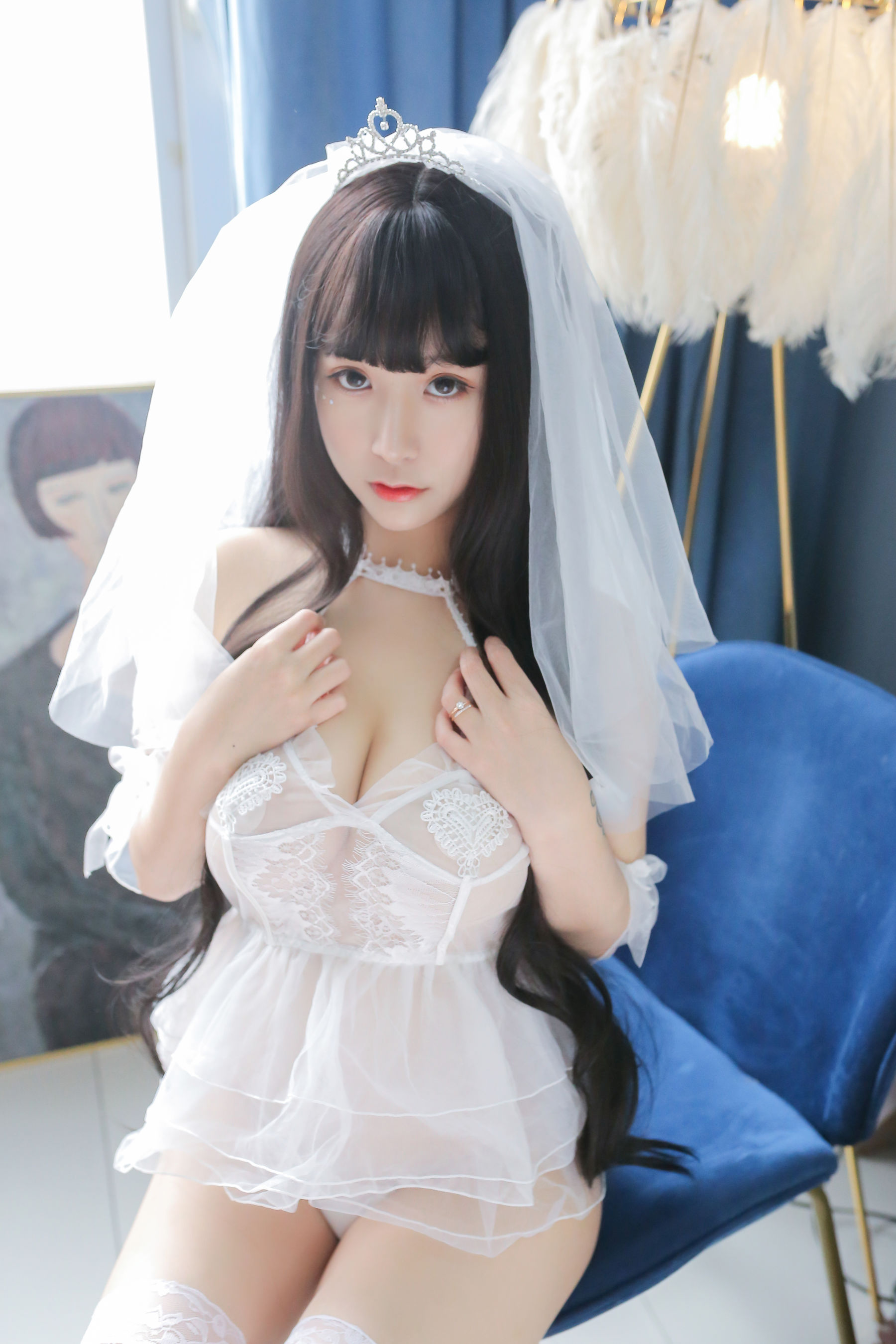 巨乳猫九酱Sakura - 长发婚纱-图16