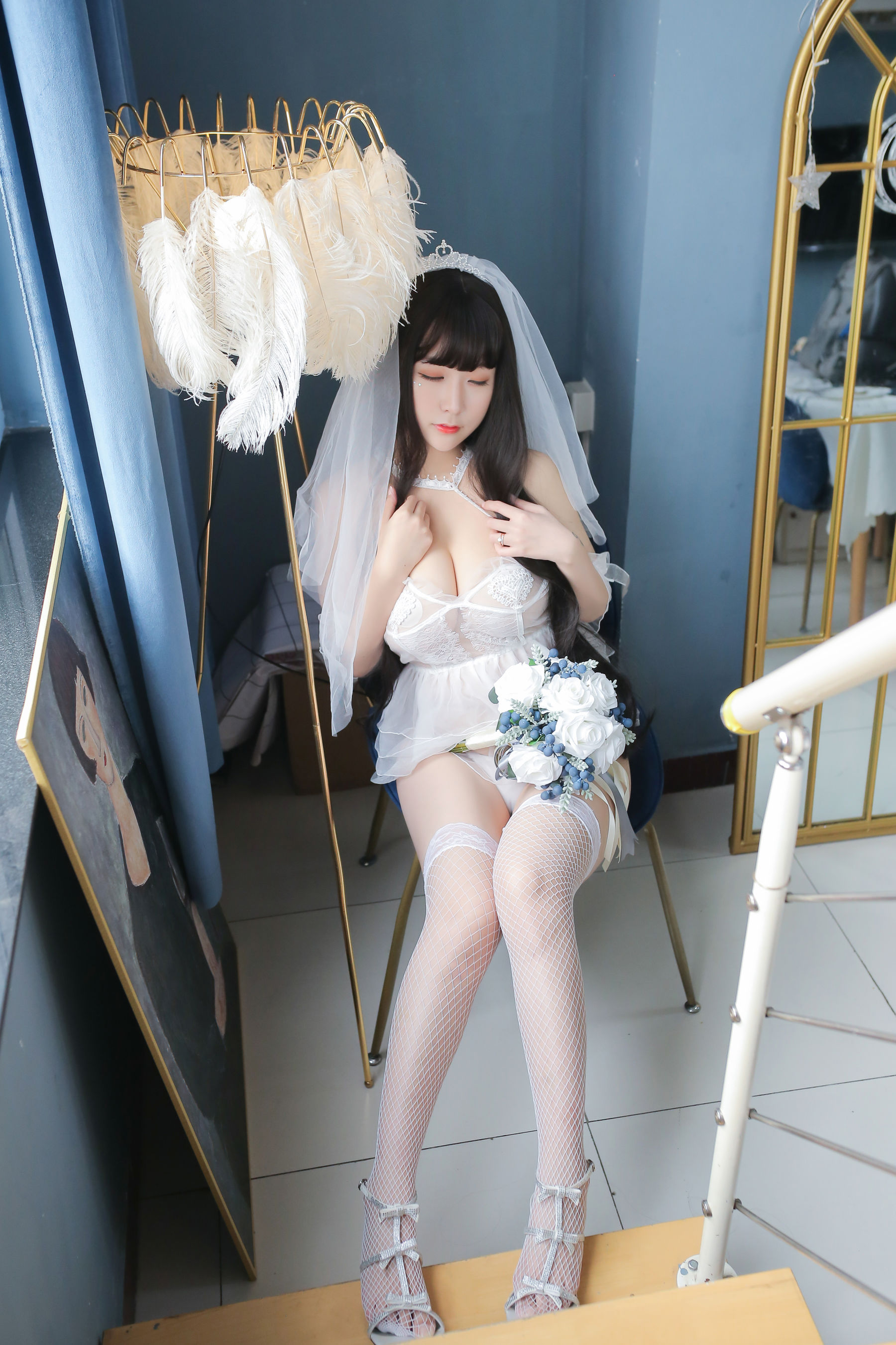 巨乳猫九酱Sakura - 长发婚纱-图21