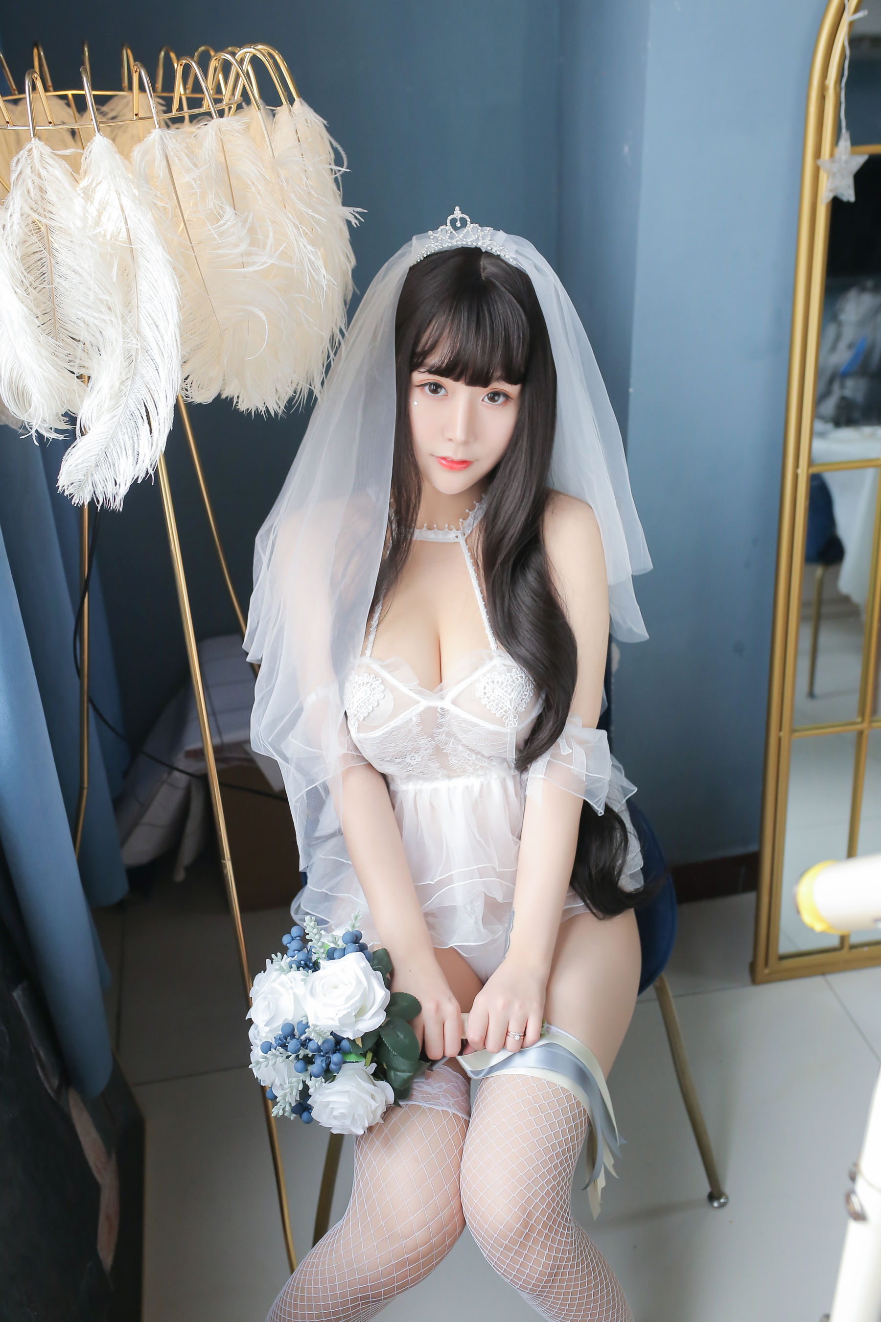 巨乳猫九酱Sakura - 长发婚纱-图22