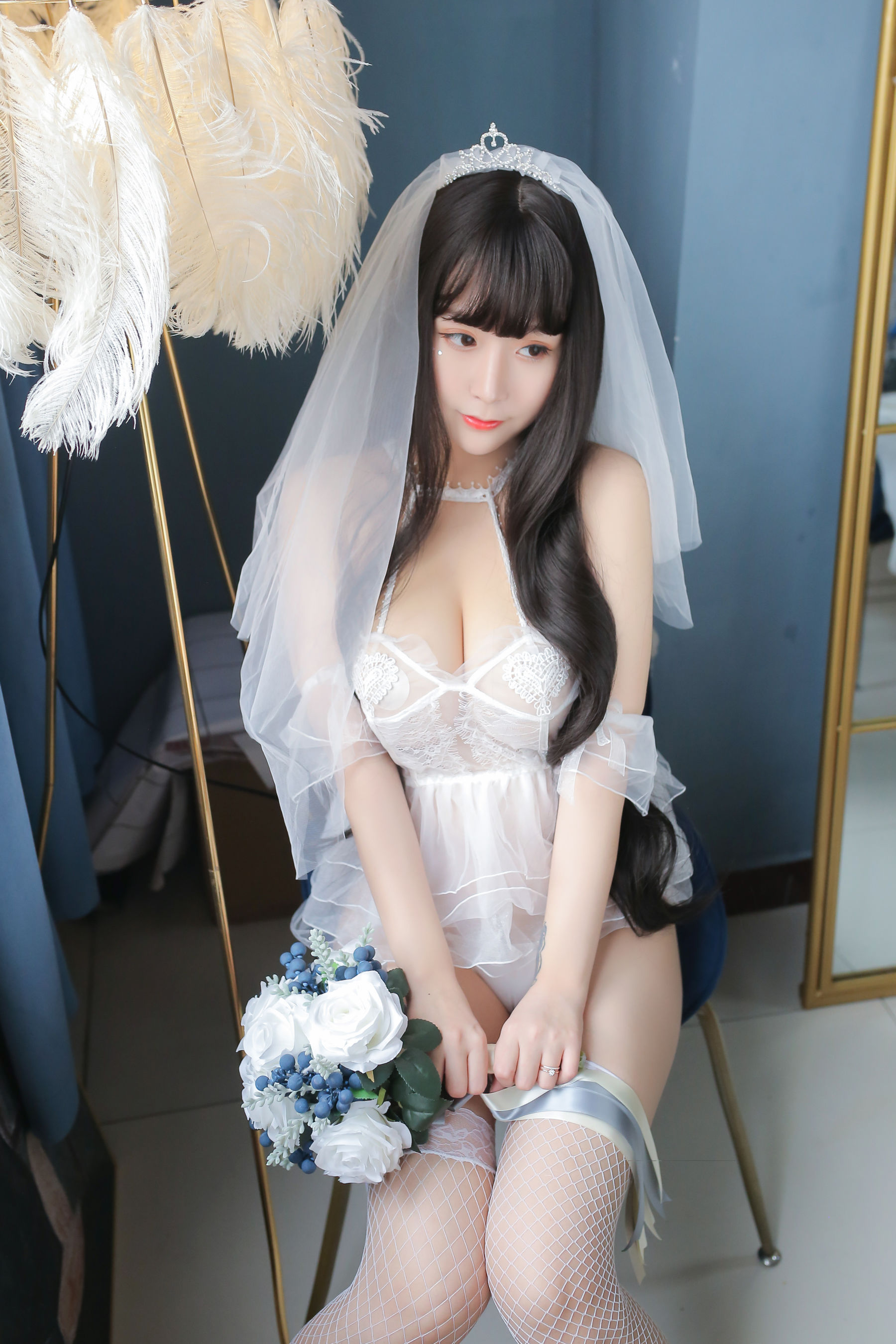 巨乳猫九酱Sakura - 长发婚纱-图23