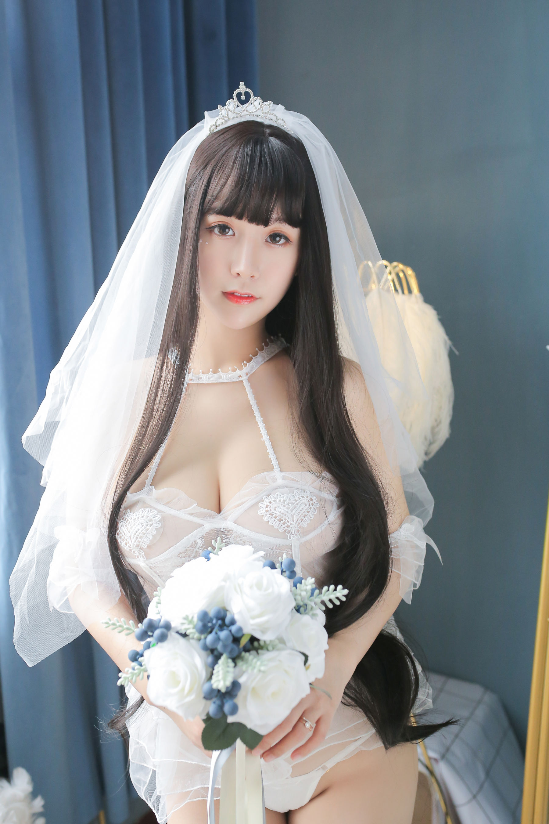 巨乳猫九酱Sakura - 长发婚纱-图26