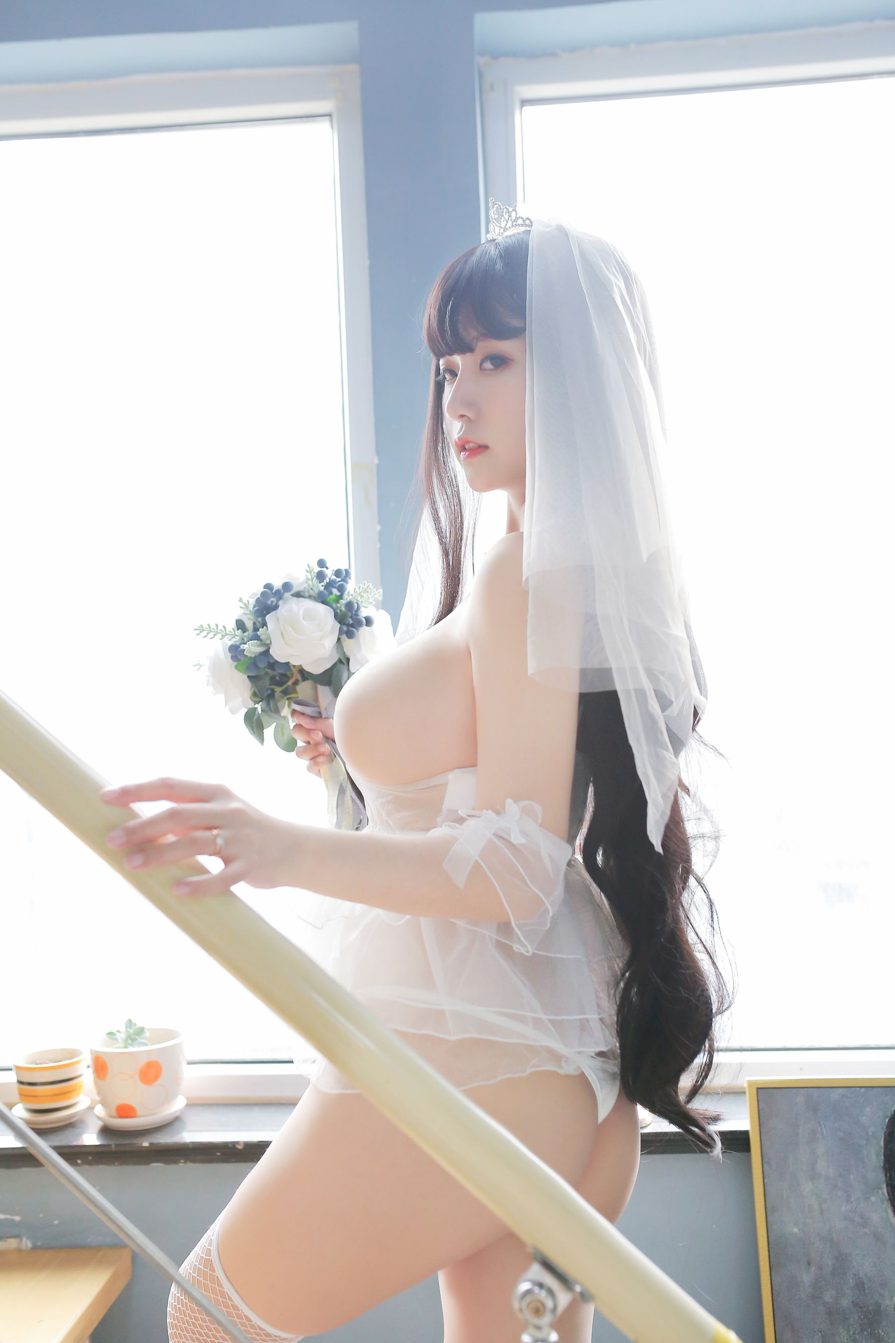 巨乳猫九酱Sakura - 长发婚纱-图30