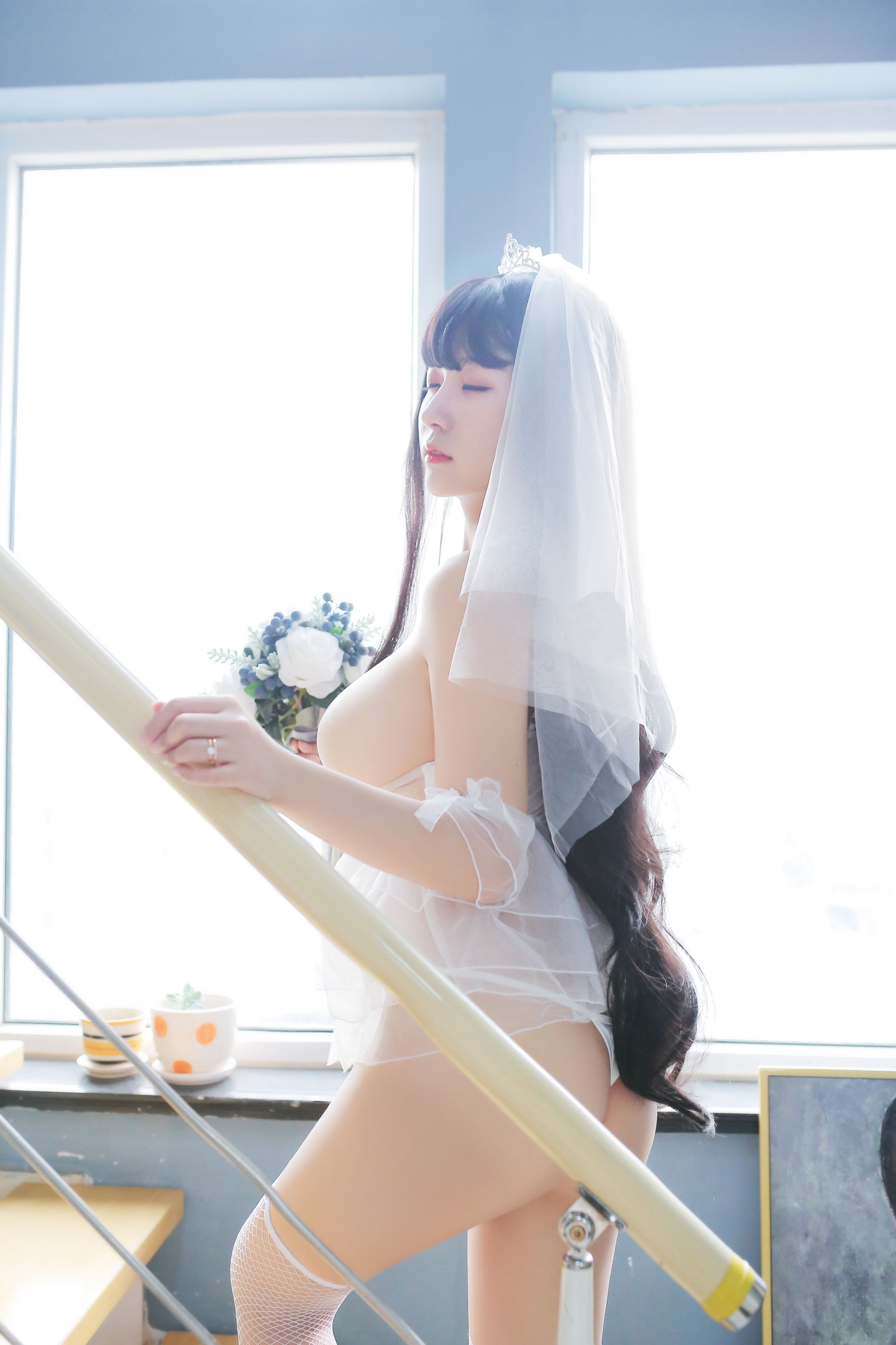 巨乳猫九酱Sakura - 长发婚纱-图31