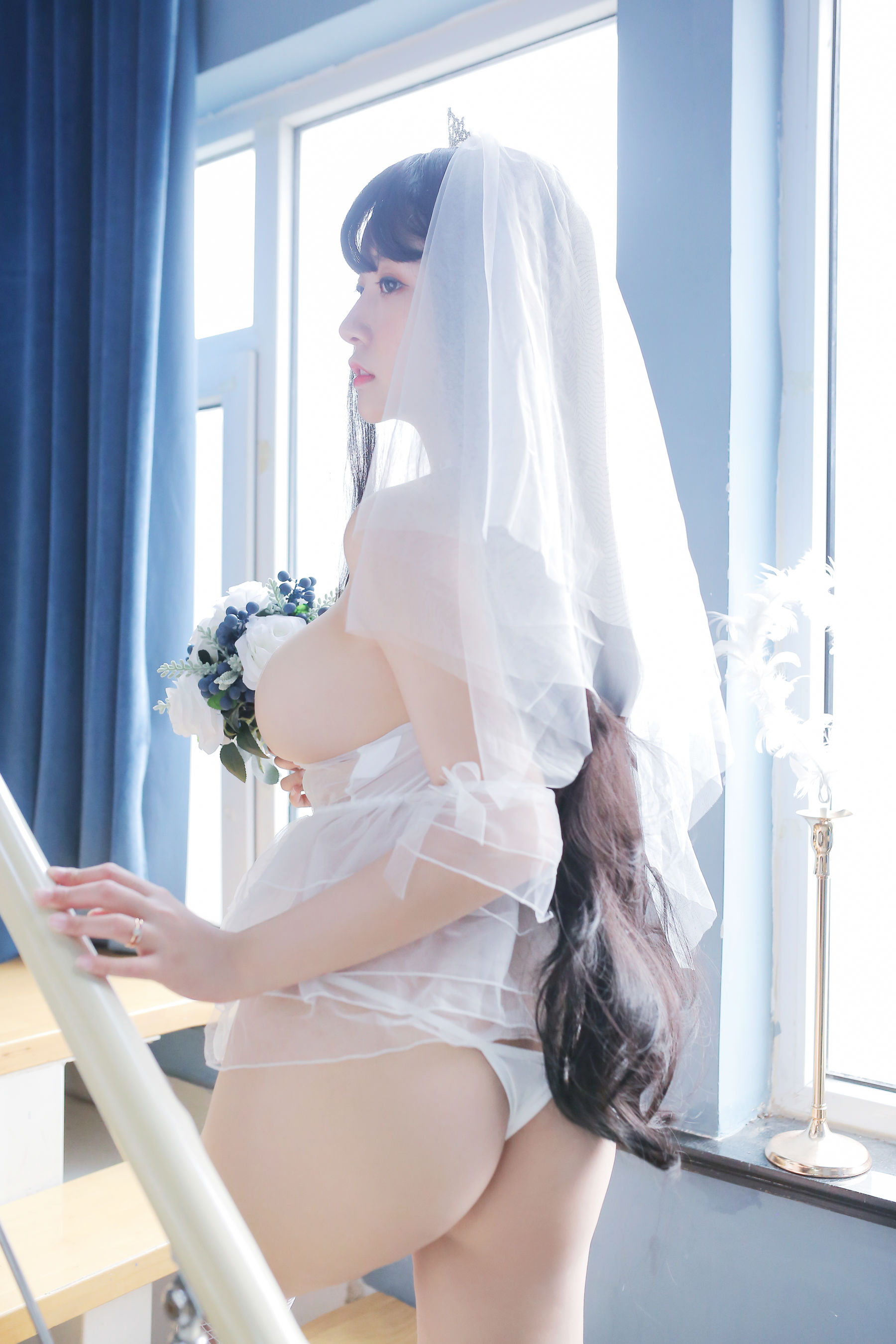 巨乳猫九酱Sakura - 长发婚纱-图32