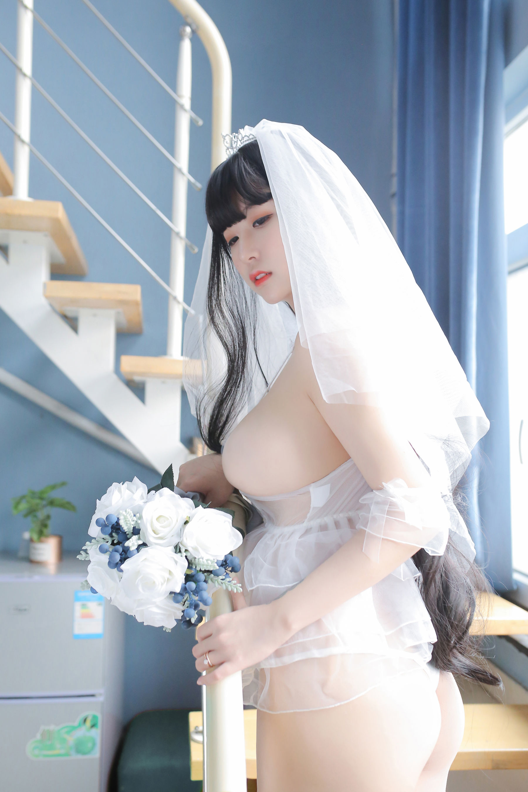 巨乳猫九酱Sakura - 长发婚纱-图35