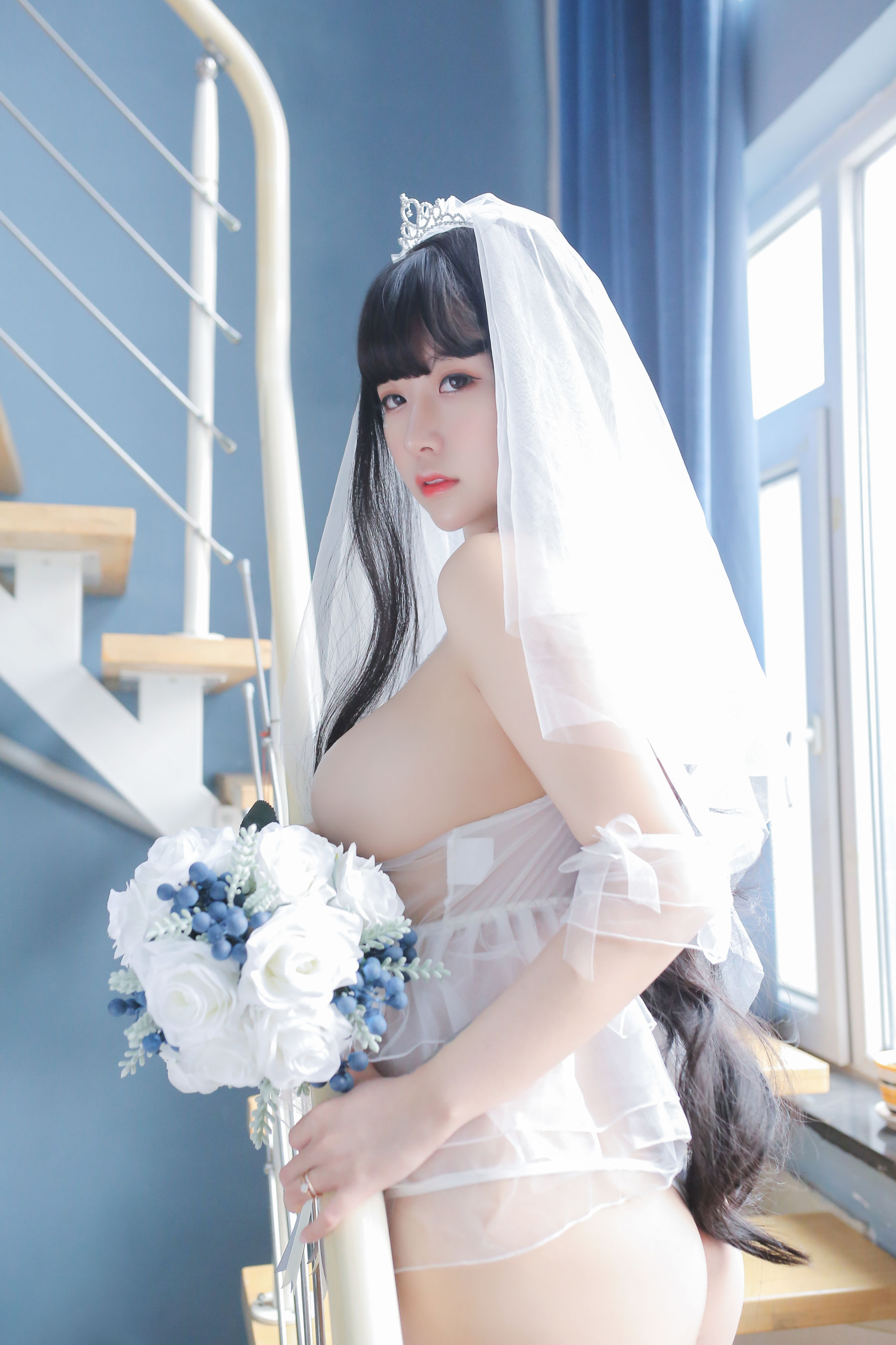 巨乳猫九酱Sakura - 长发婚纱-图36