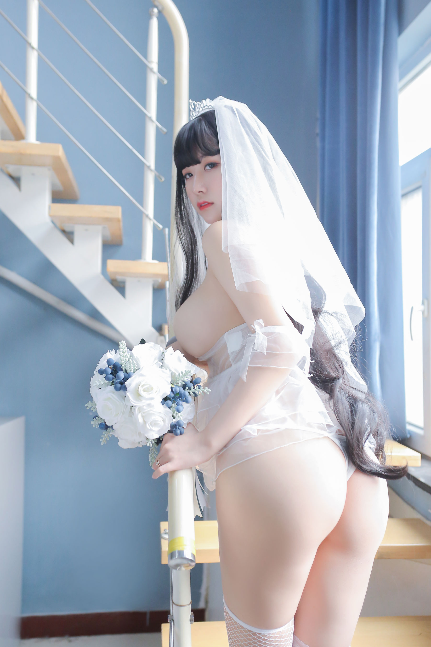 巨乳猫九酱Sakura - 长发婚纱-图37