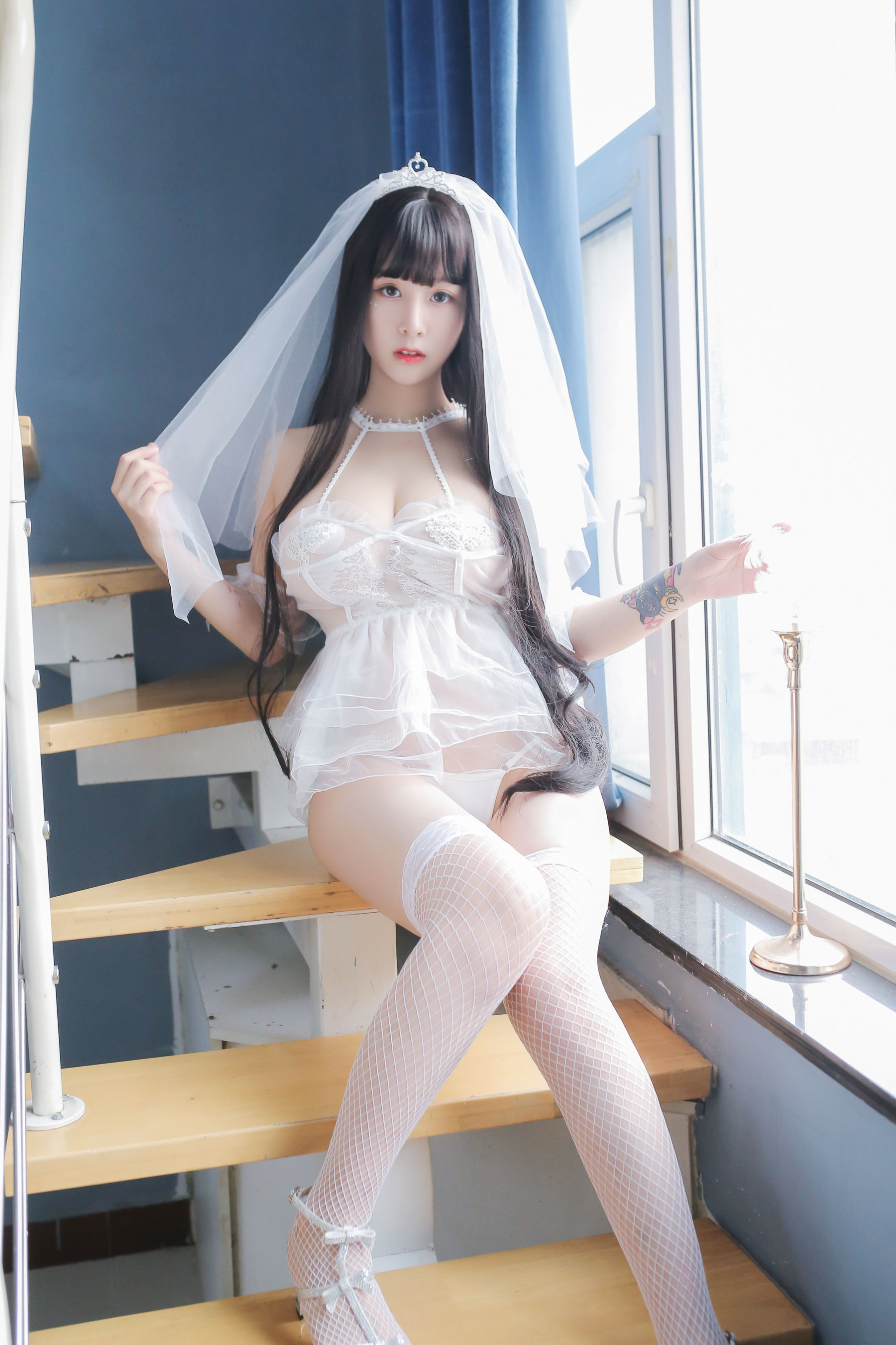 巨乳猫九酱Sakura - 长发婚纱-图42