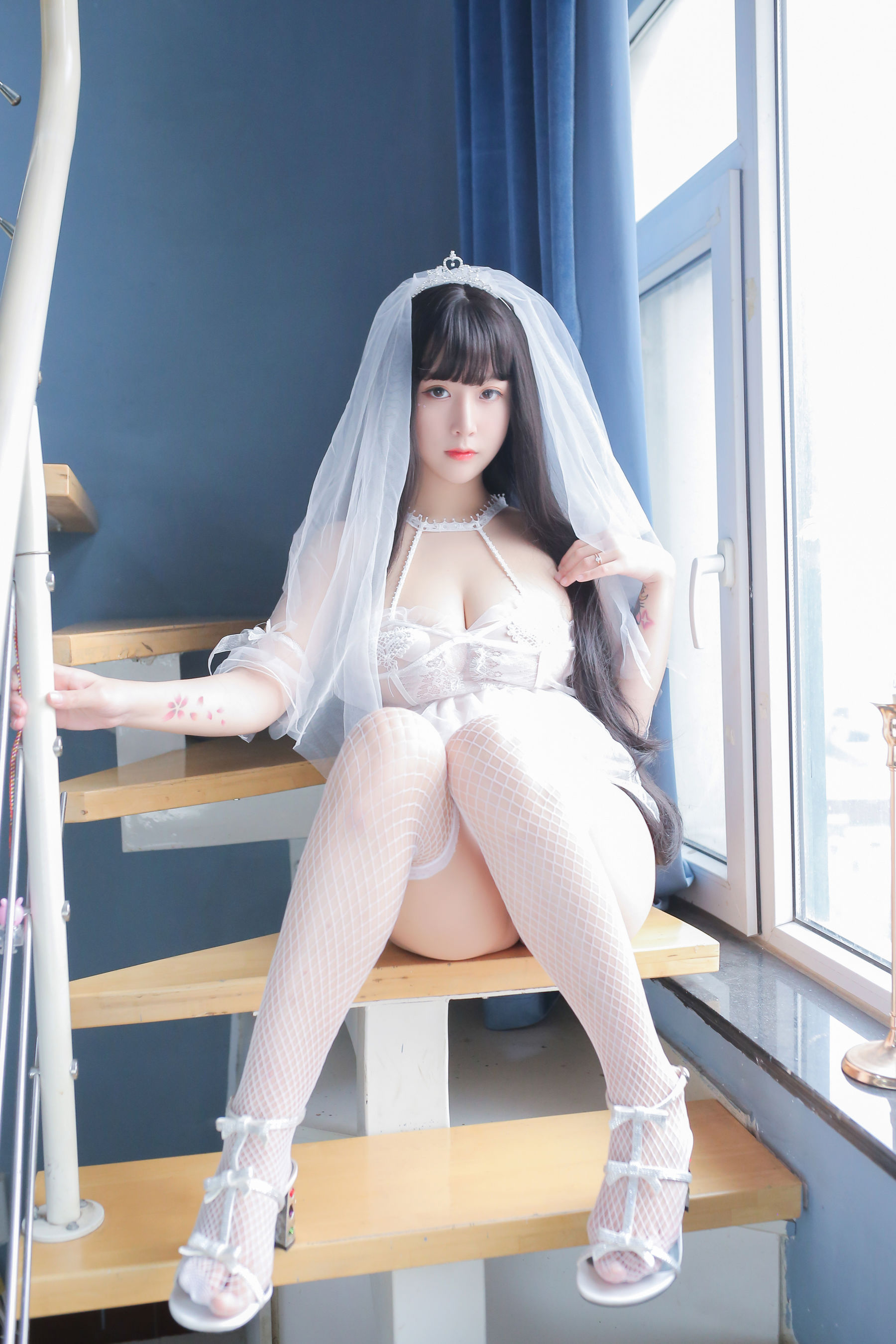 巨乳猫九酱Sakura - 长发婚纱-图43