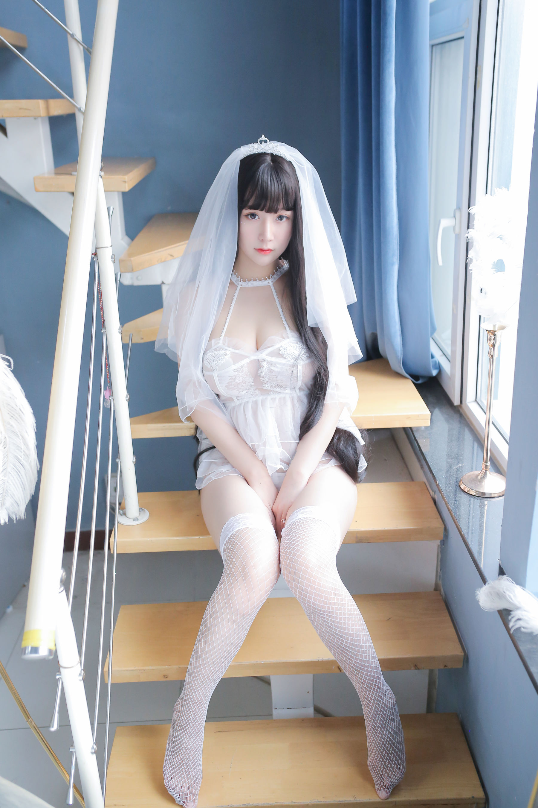 巨乳猫九酱Sakura - 长发婚纱-图47