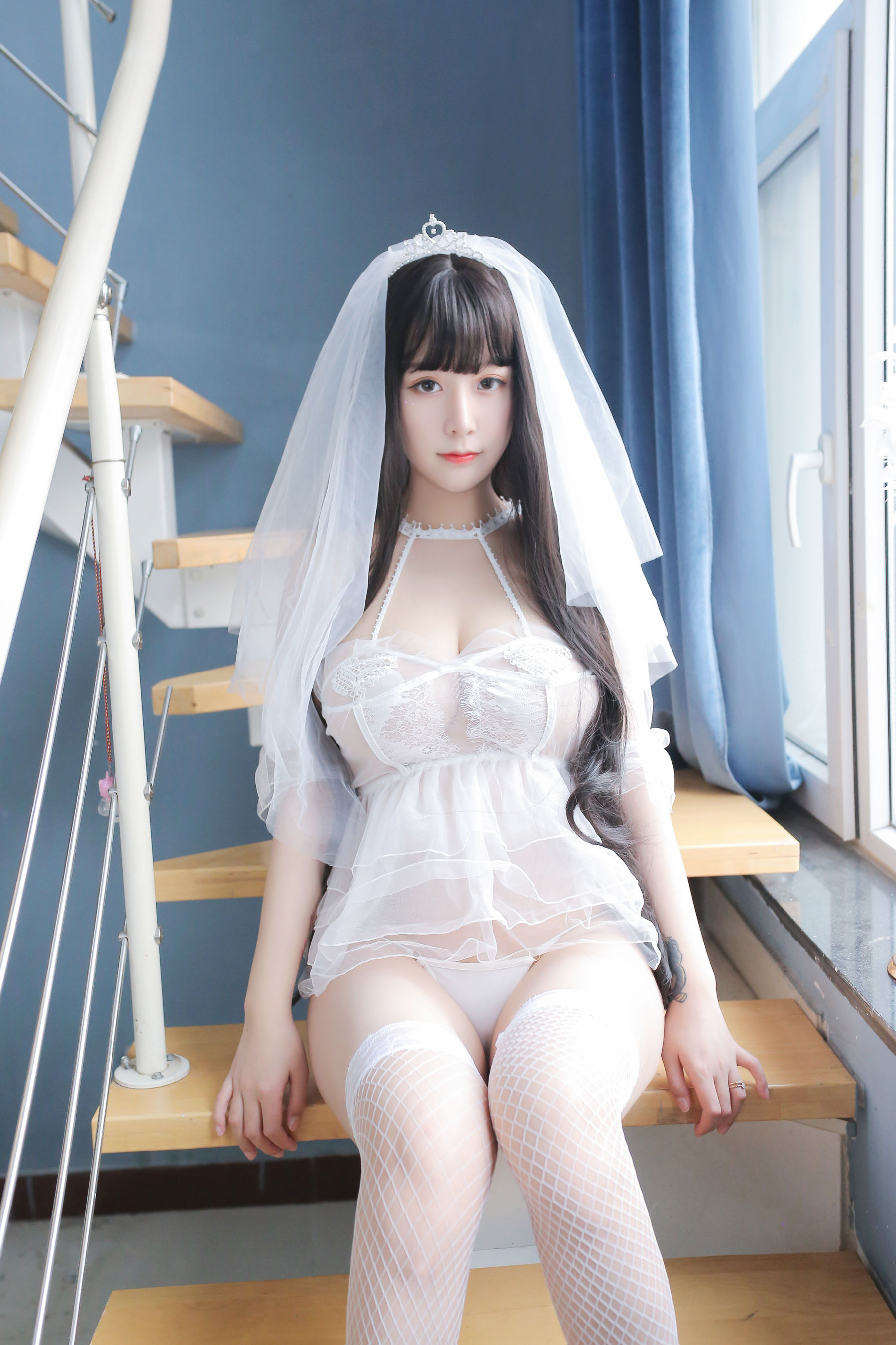 巨乳猫九酱Sakura - 长发婚纱-图48