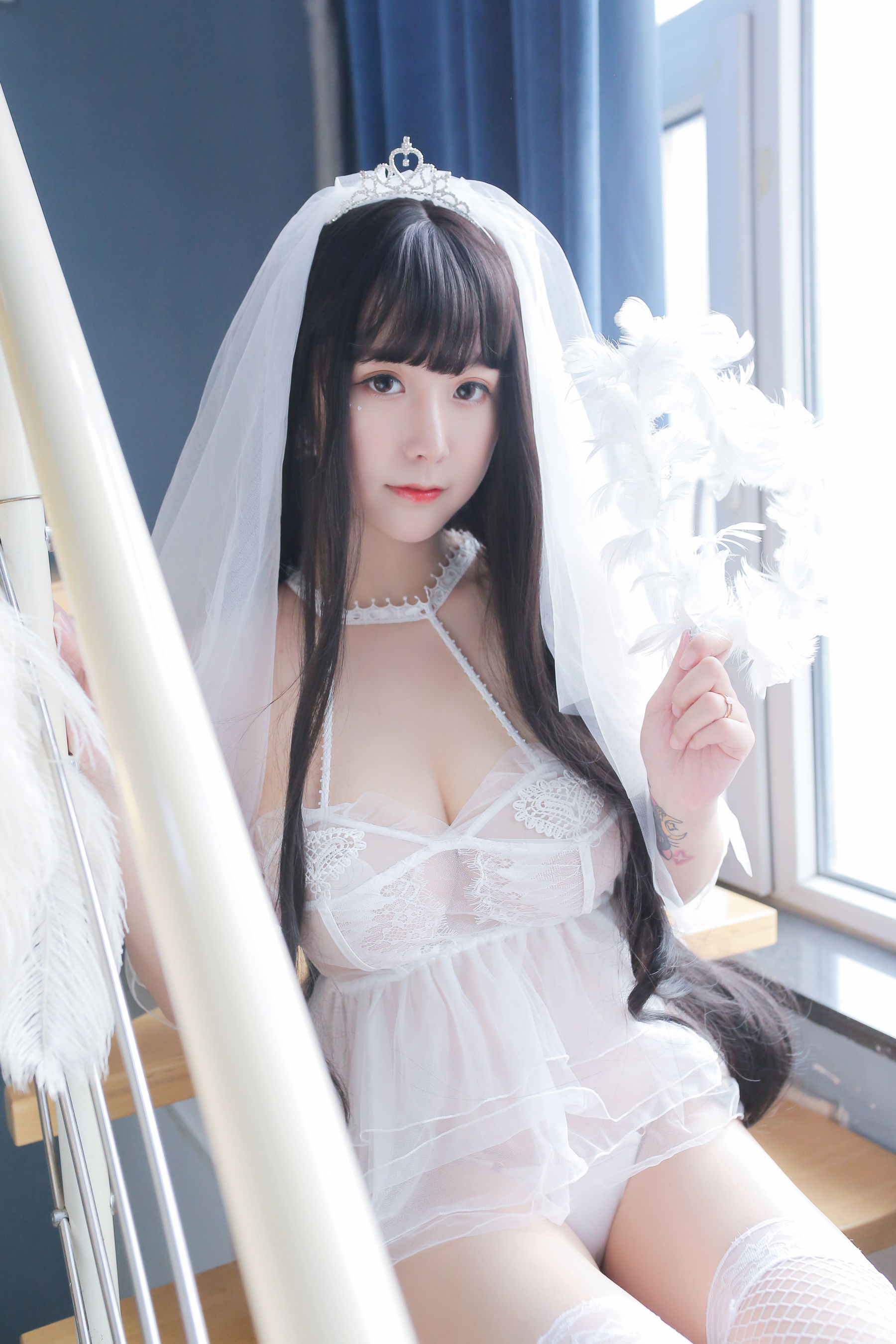 巨乳猫九酱Sakura - 长发婚纱-图51
