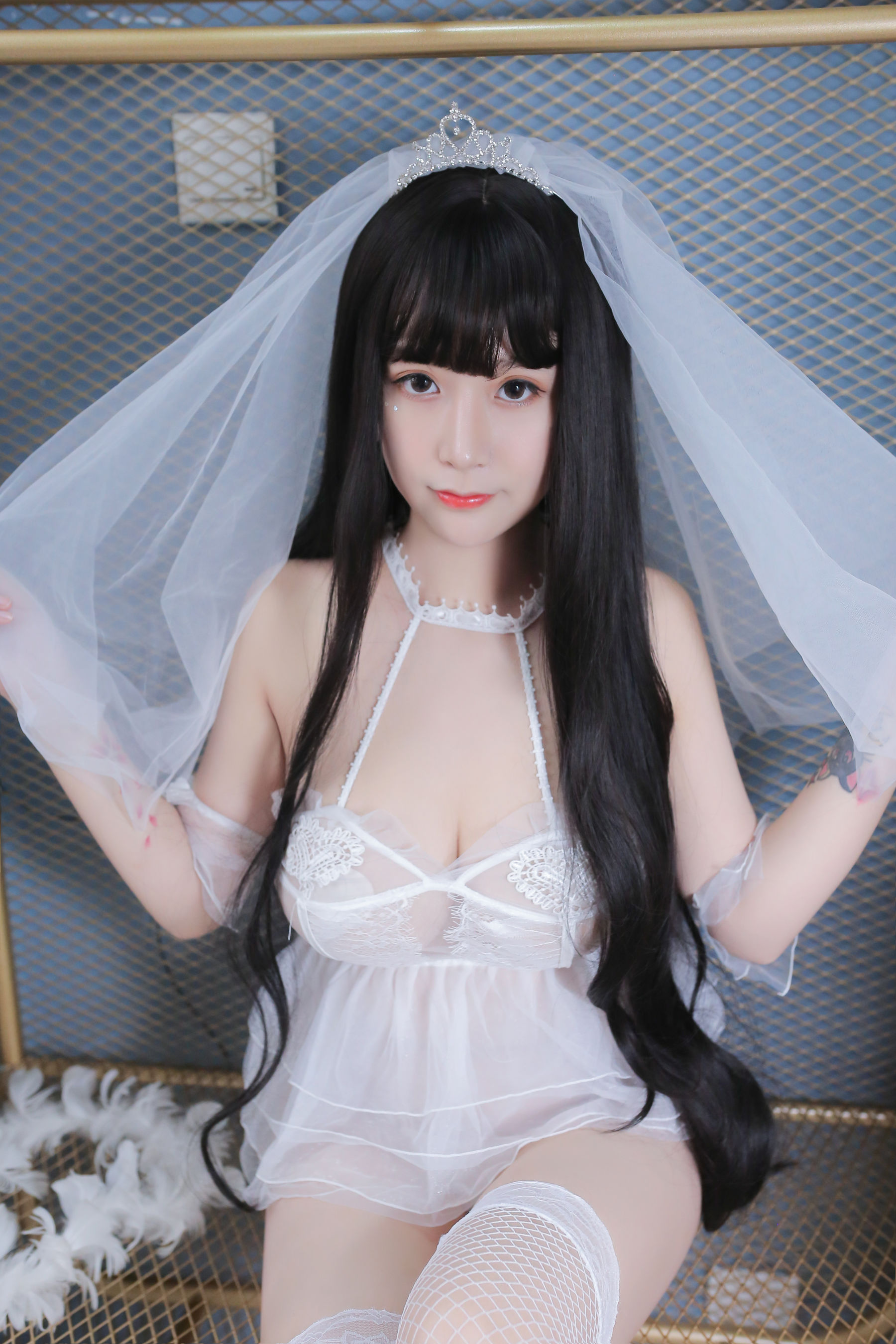 巨乳猫九酱Sakura - 长发婚纱-图53