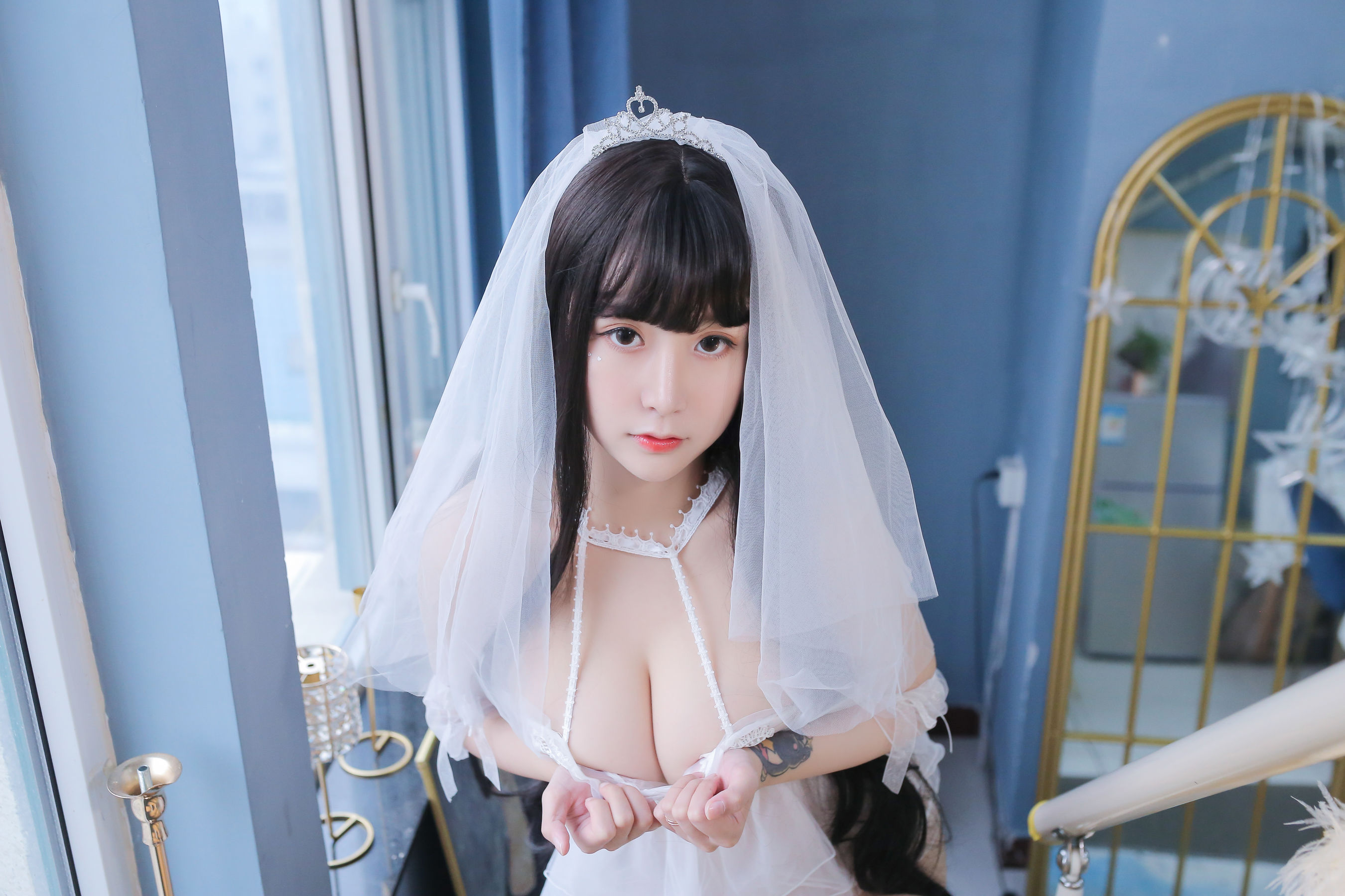 巨乳猫九酱Sakura - 长发婚纱-图56