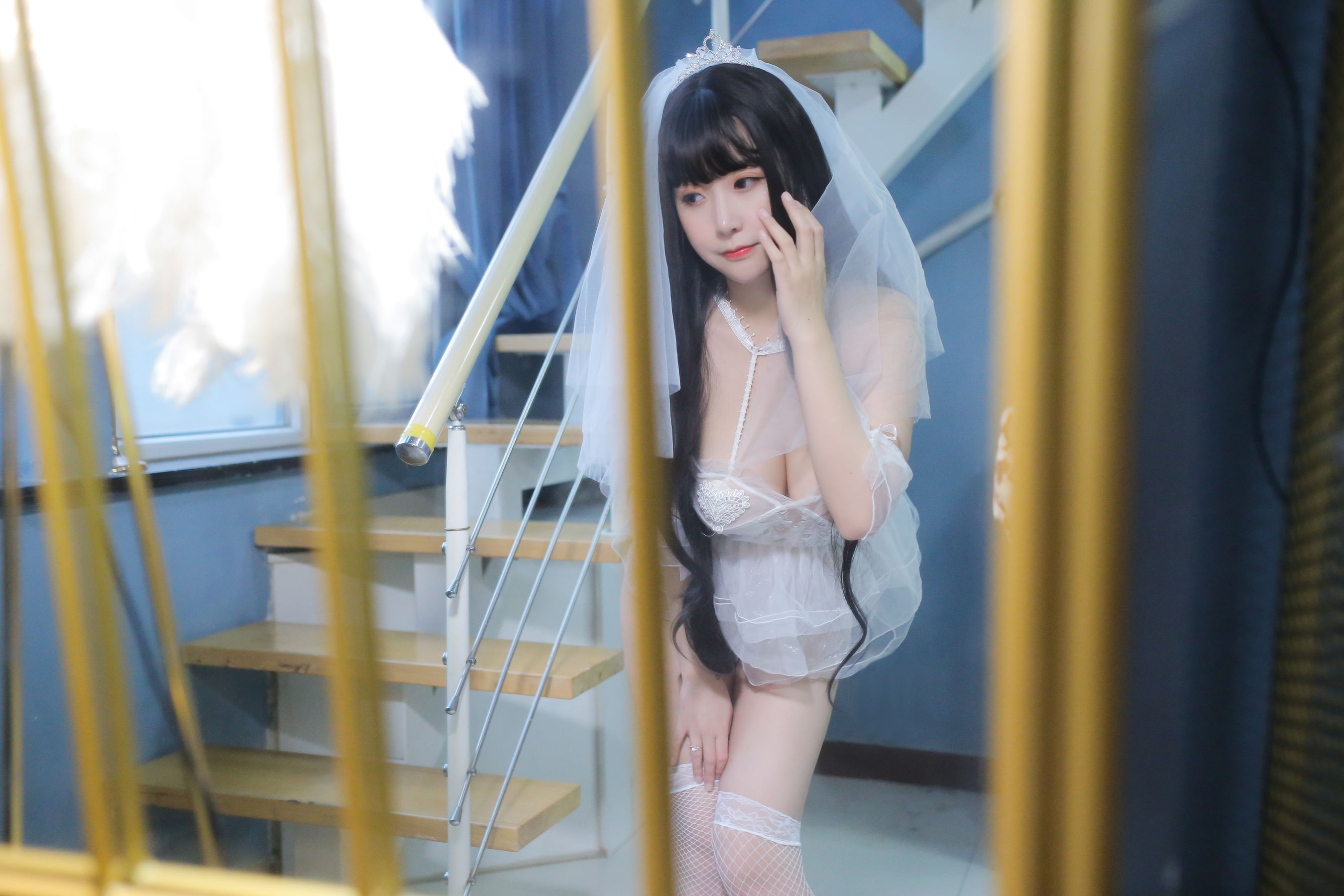 巨乳猫九酱Sakura - 长发婚纱-图64