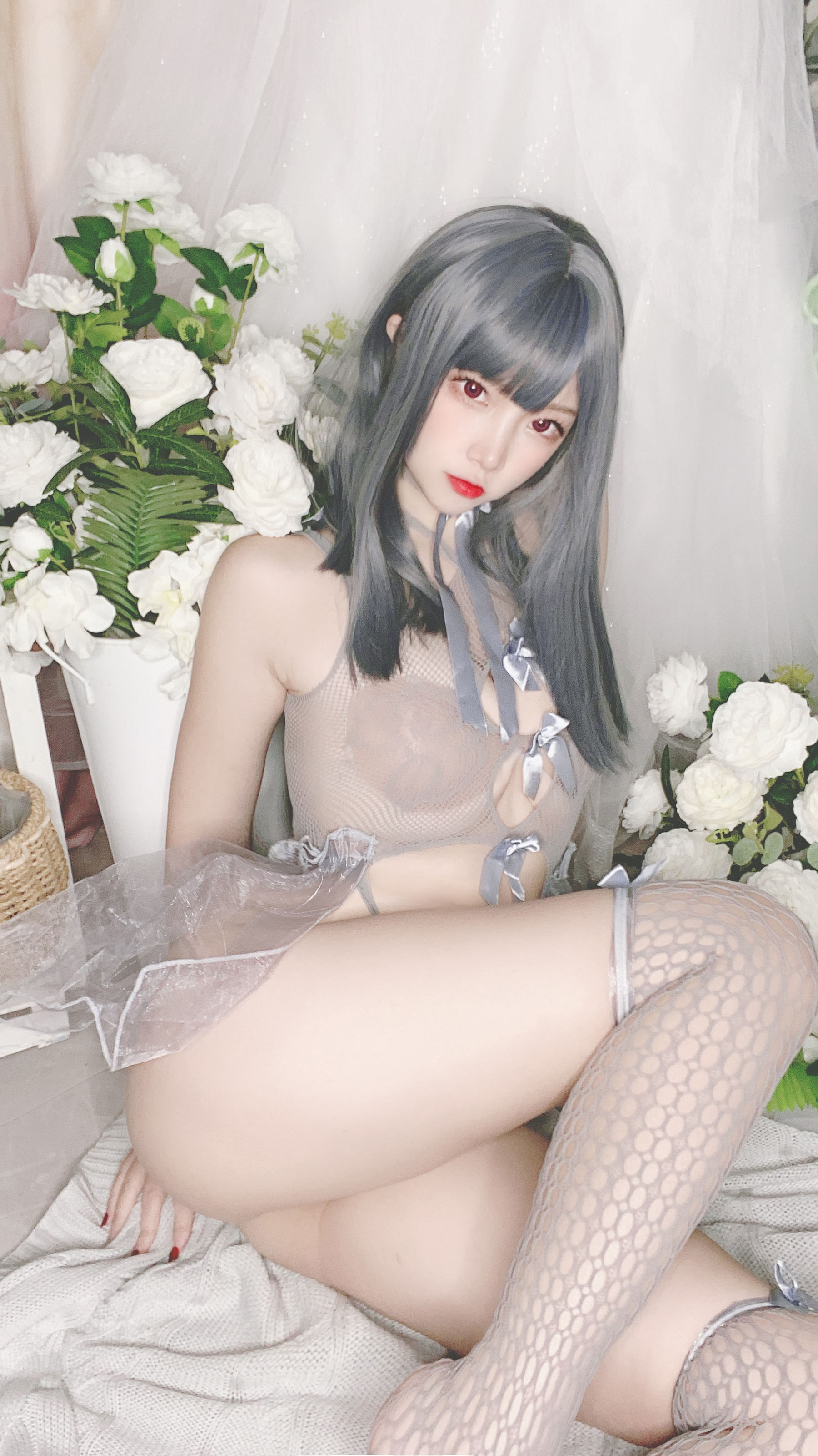 人气Coser二佐Nisa - 蓝色网状比基尼-图9