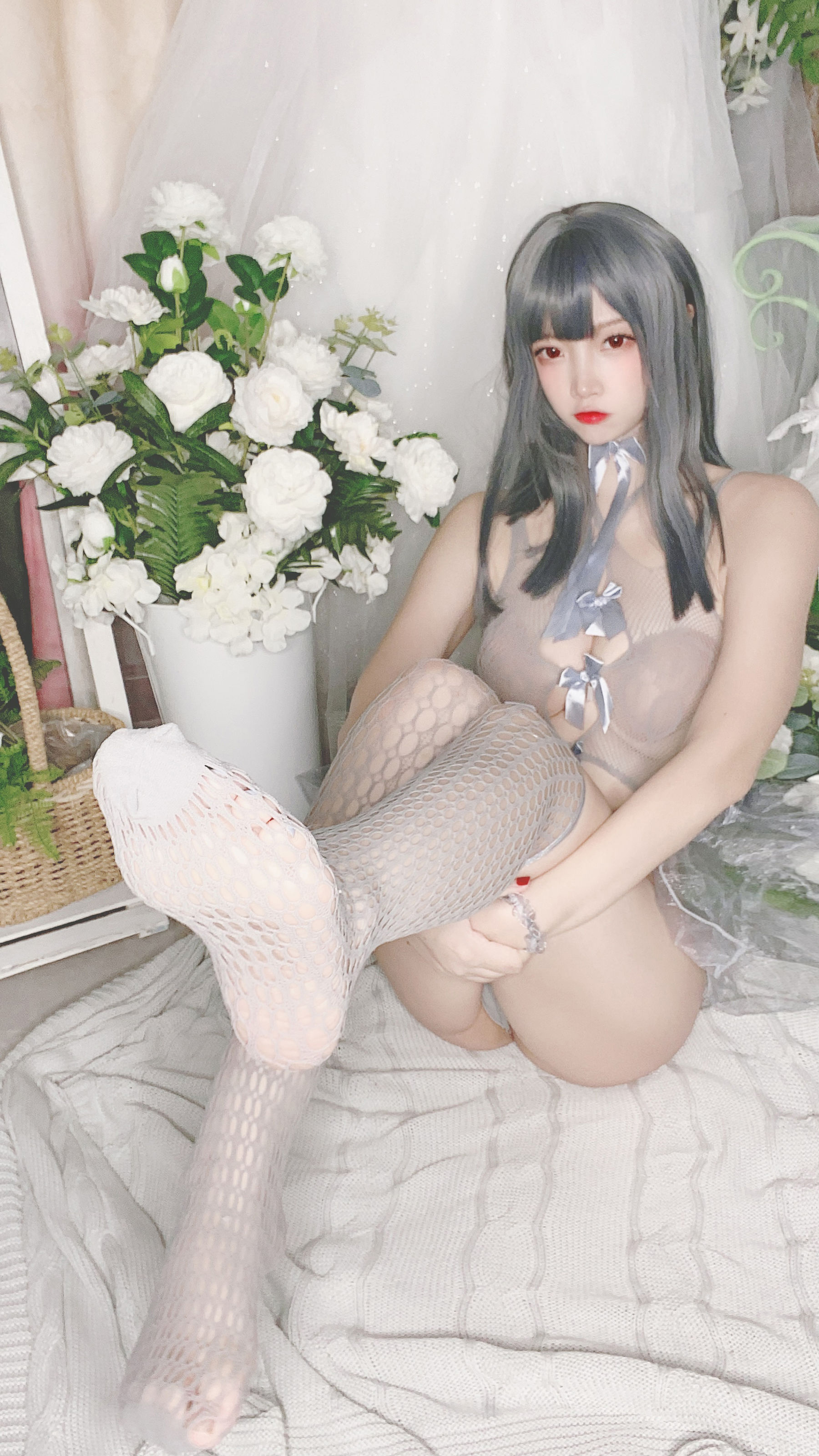 人气Coser二佐Nisa - 蓝色网状比基尼-图15