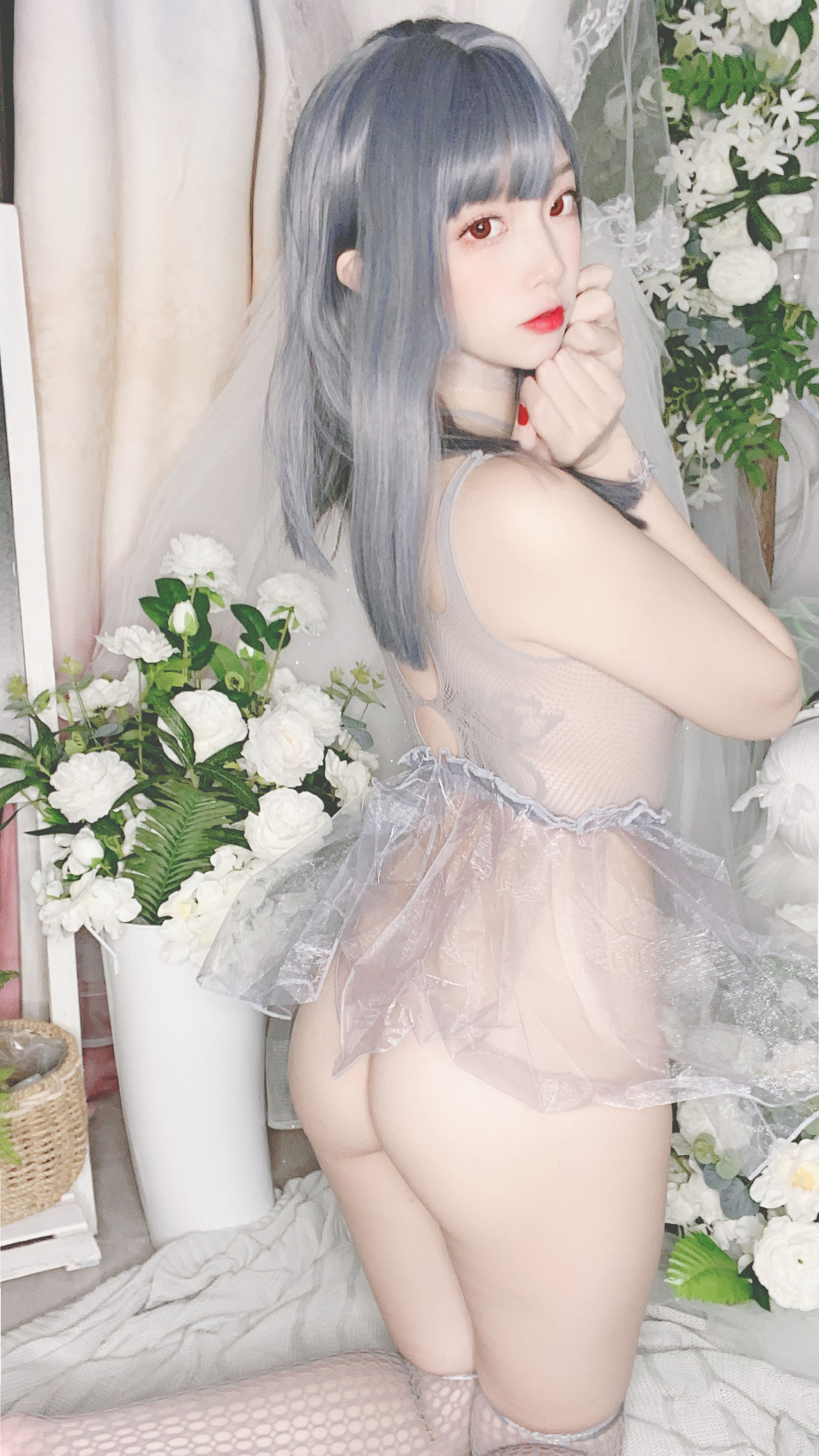人气Coser二佐Nisa - 蓝色网状比基尼-图20