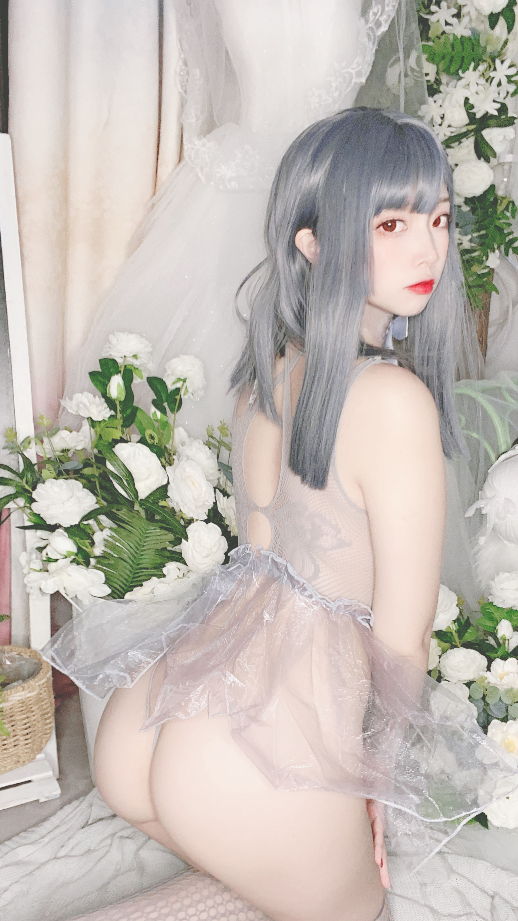 人气Coser二佐Nisa - 蓝色网状比基尼-图21