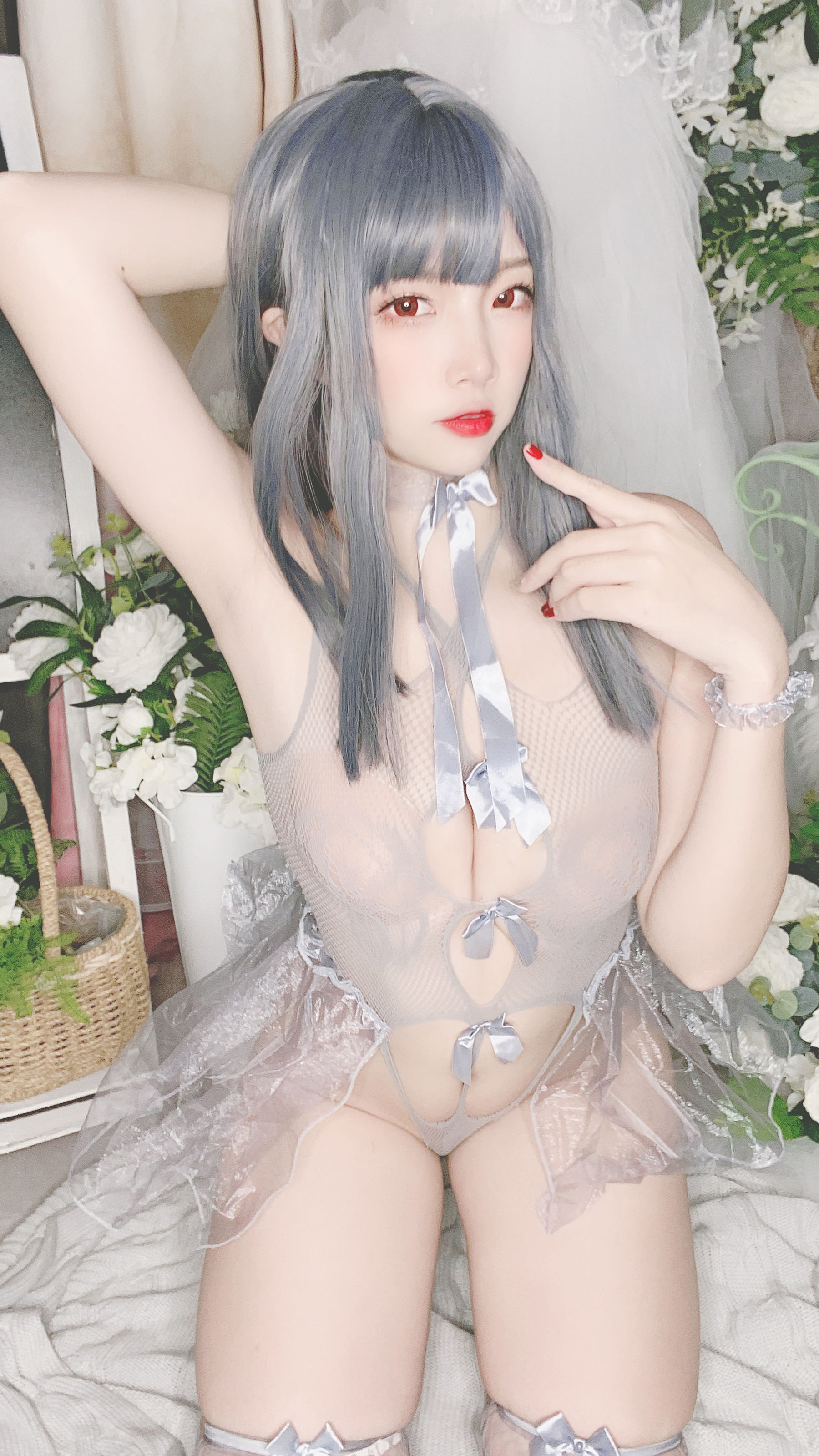 人气Coser二佐Nisa - 蓝色网状比基尼-图31