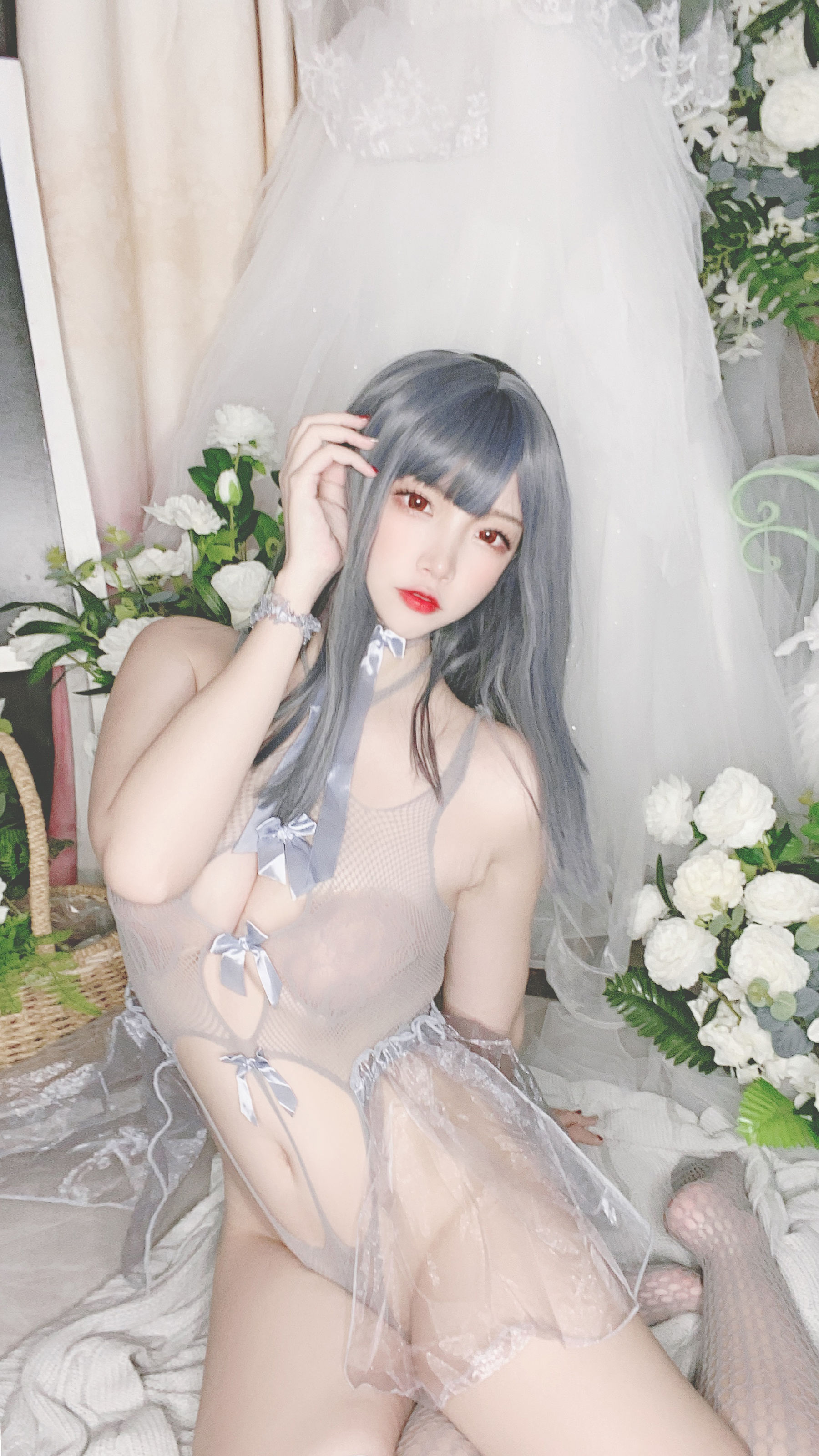 人气Coser二佐Nisa - 蓝色网状比基尼-图33