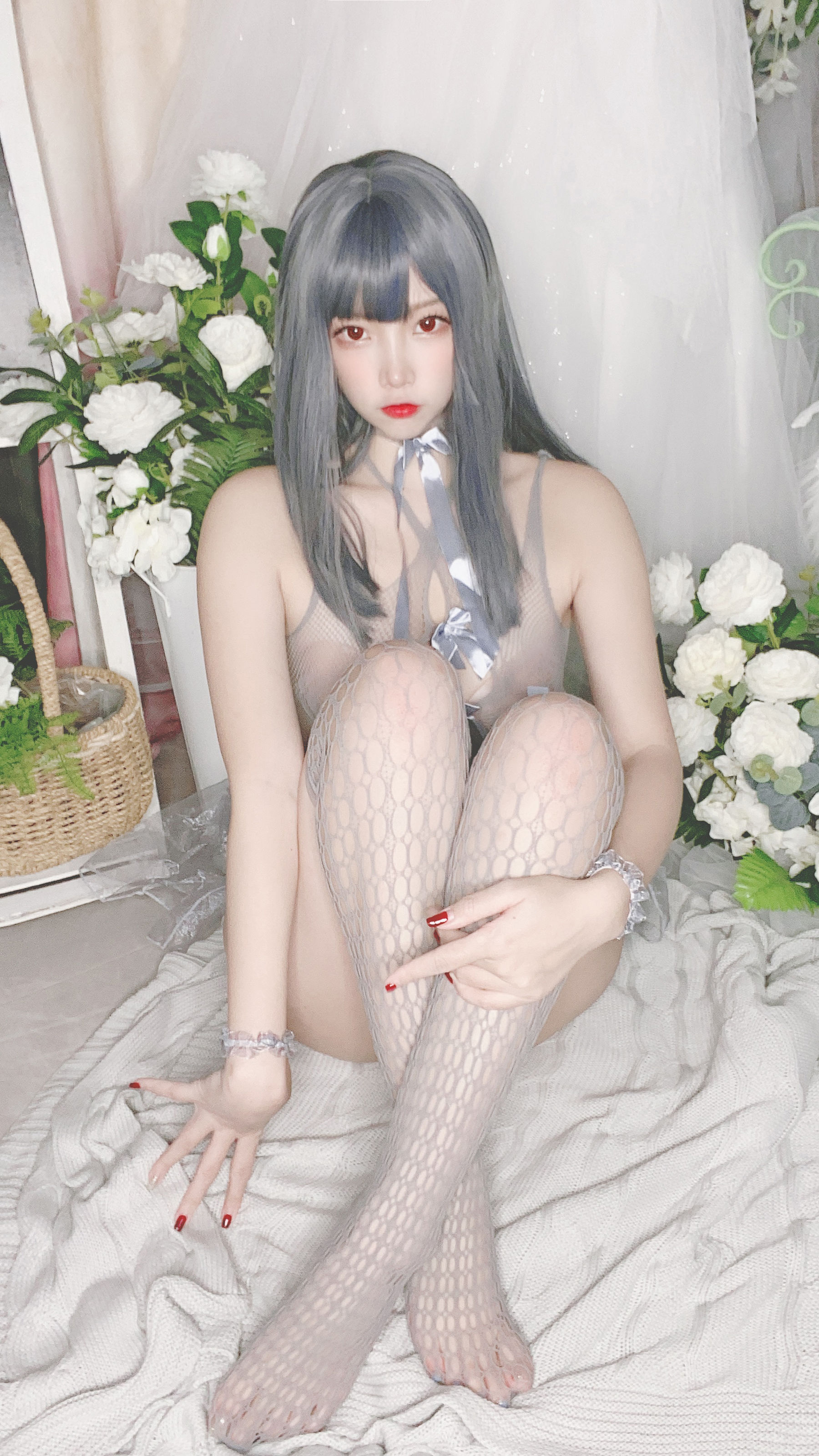 人气Coser二佐Nisa - 蓝色网状比基尼-图34