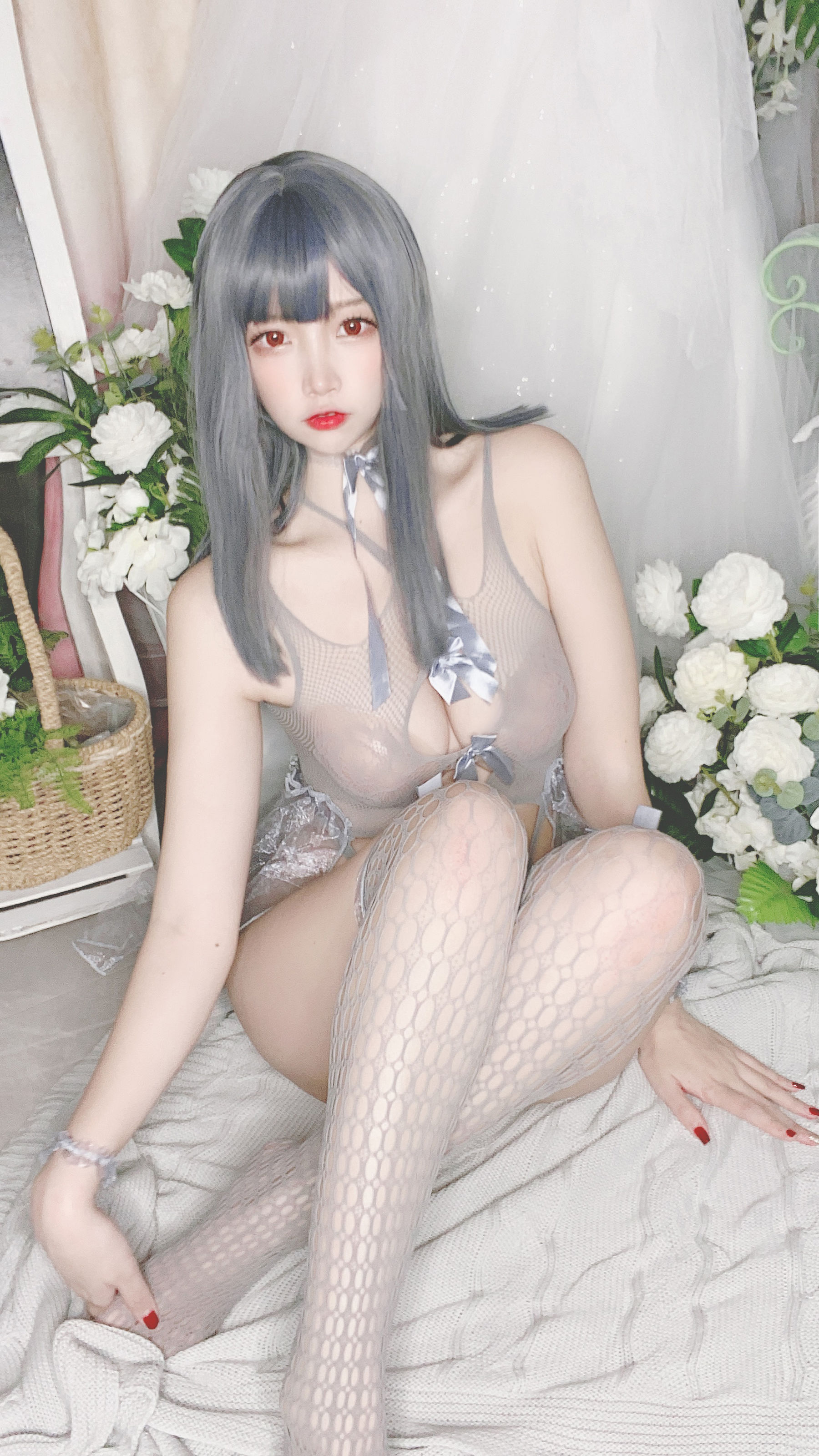 人气Coser二佐Nisa - 蓝色网状比基尼-图35