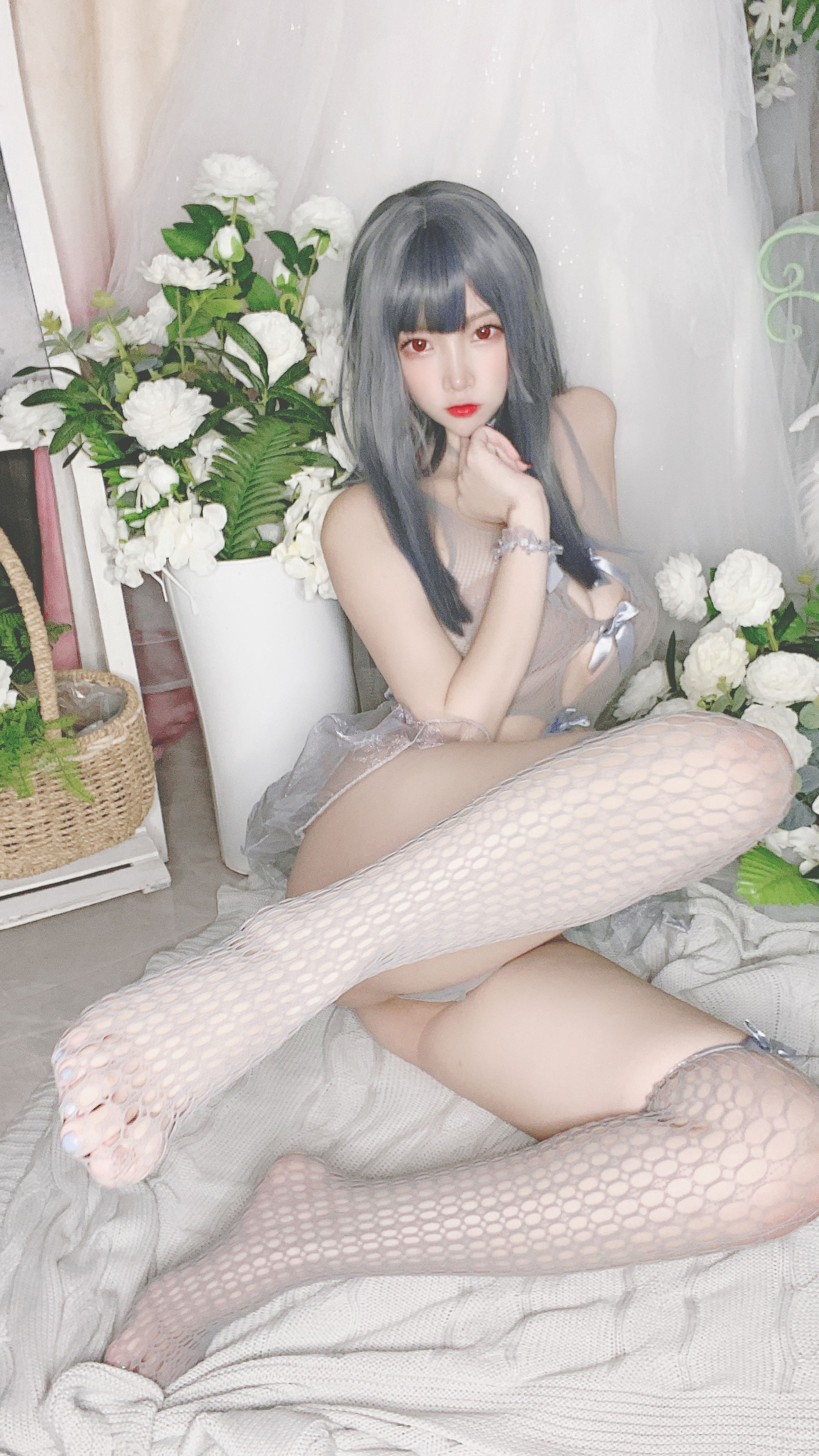 人气Coser二佐Nisa - 蓝色网状比基尼-图37