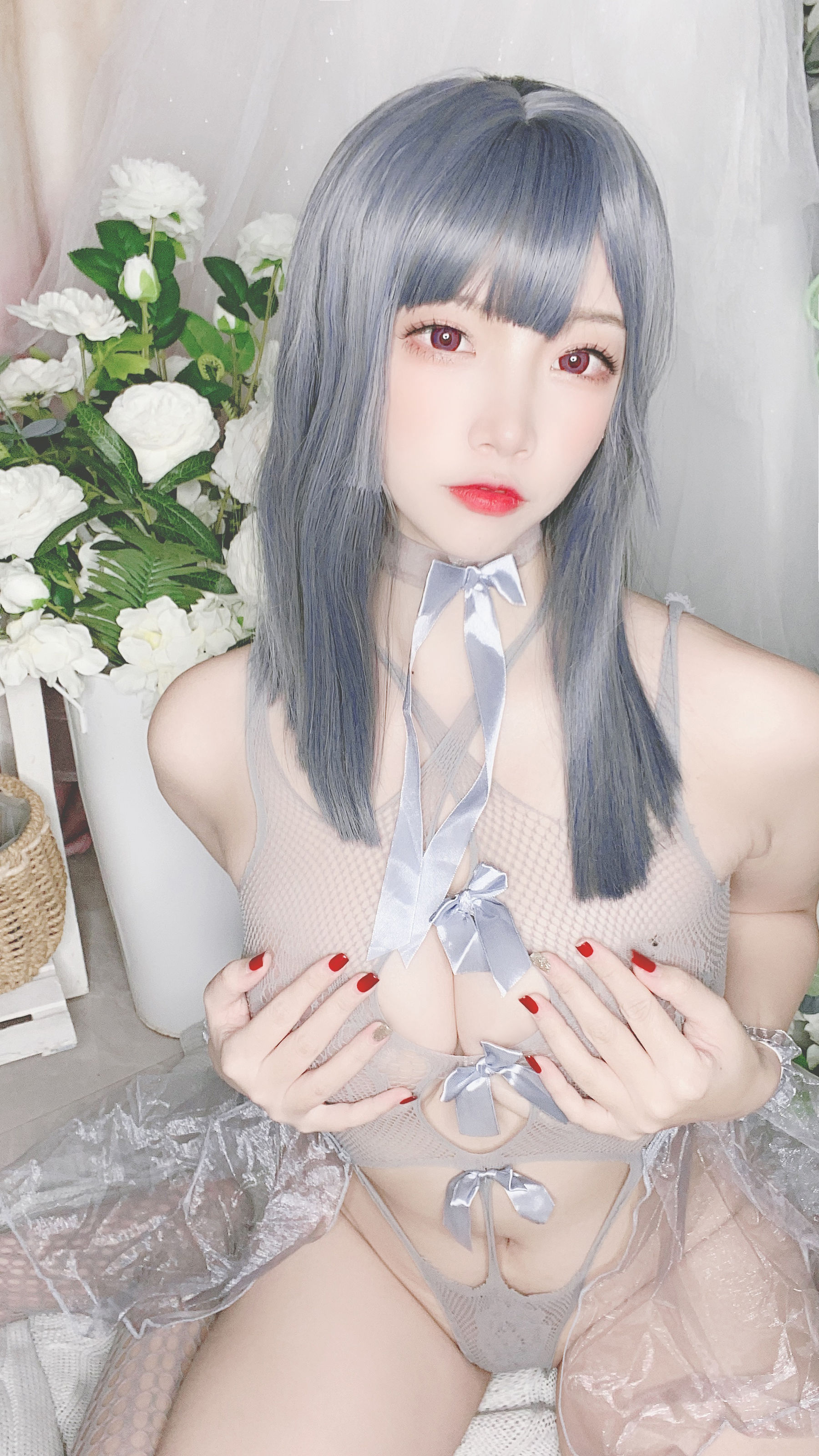 人气Coser二佐Nisa - 蓝色网状比基尼-图6