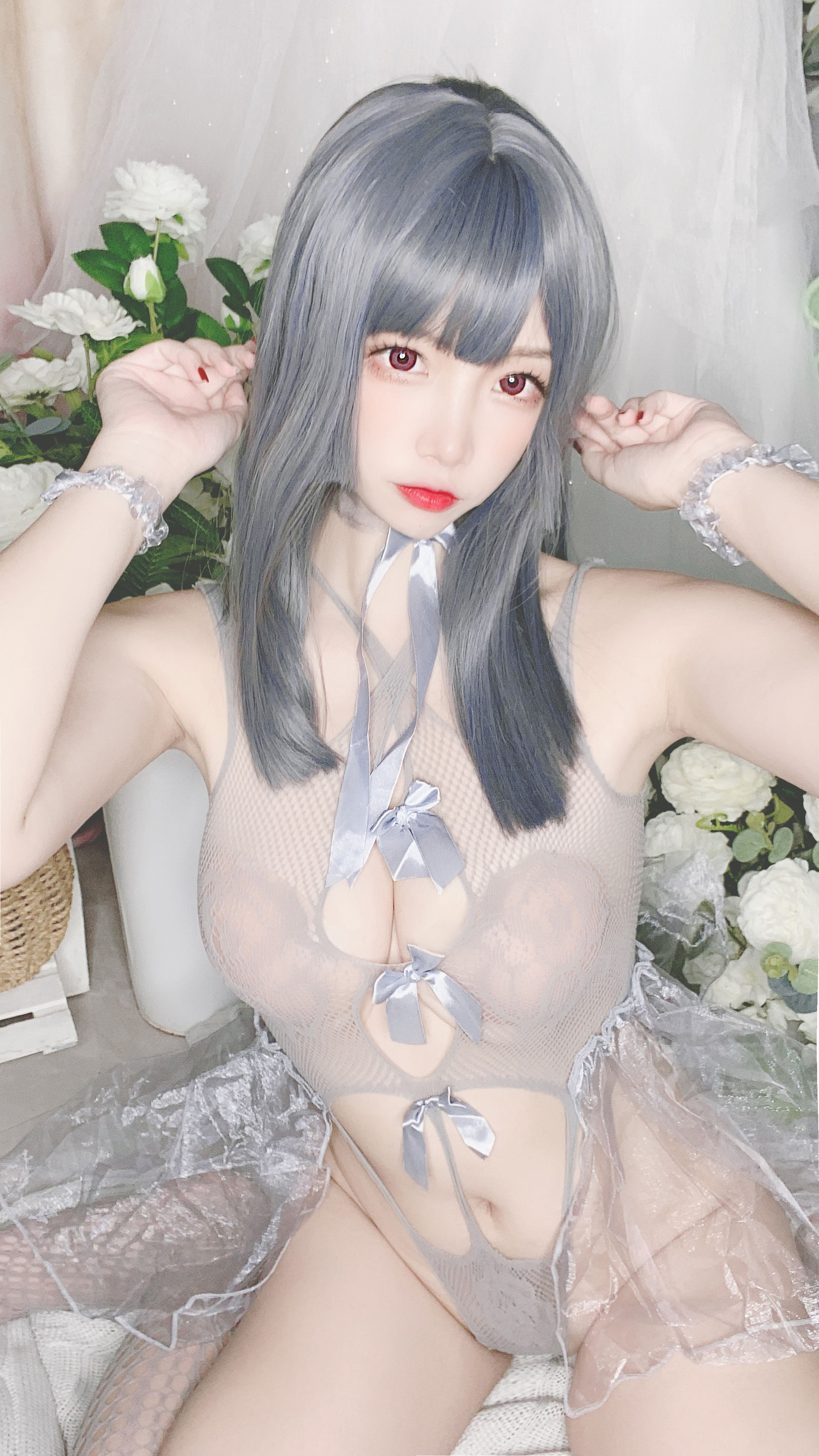 人气Coser二佐Nisa - 蓝色网状比基尼-图7