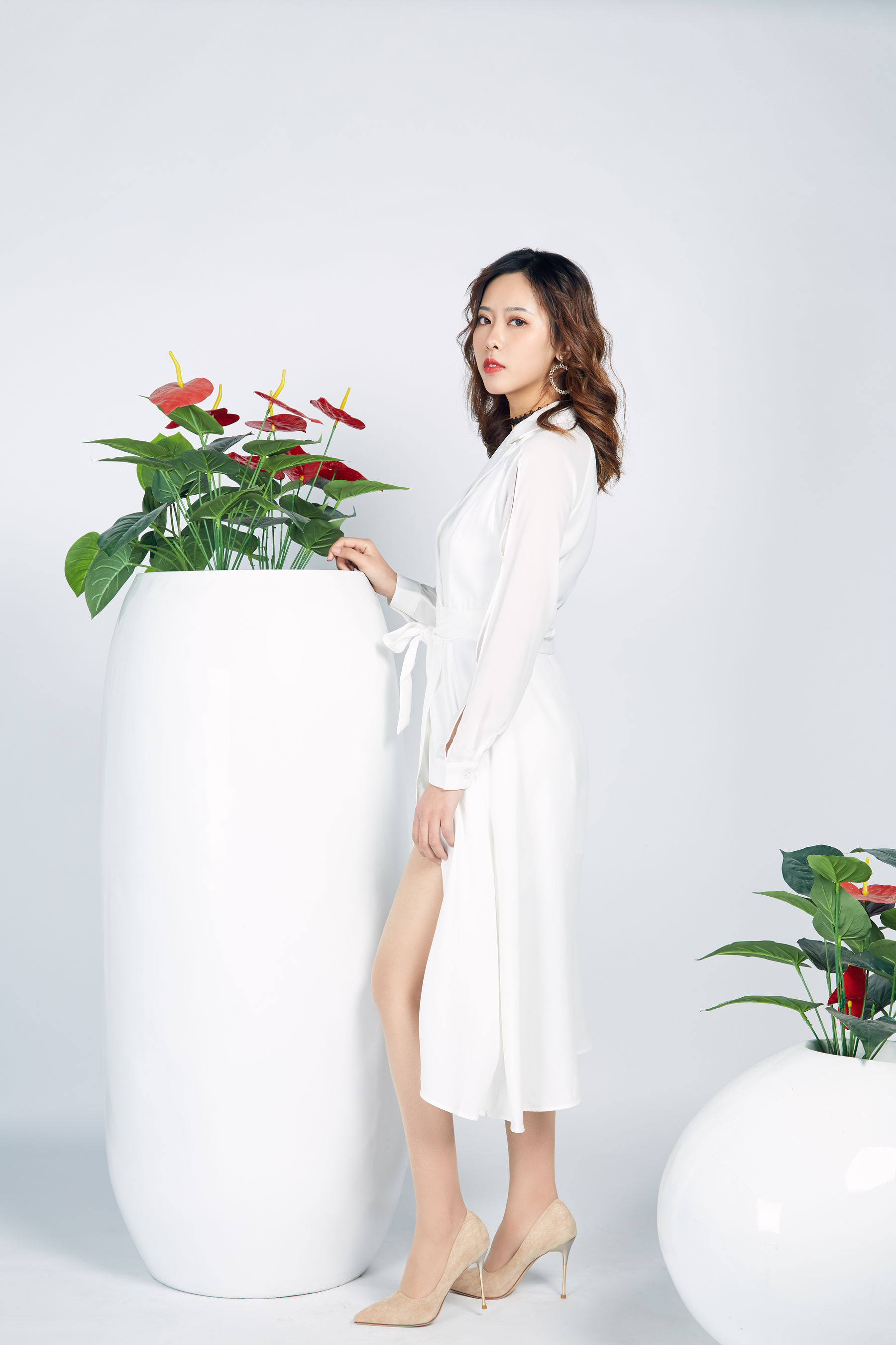 NO.024 晨静 白色开衩连衣裙-图2