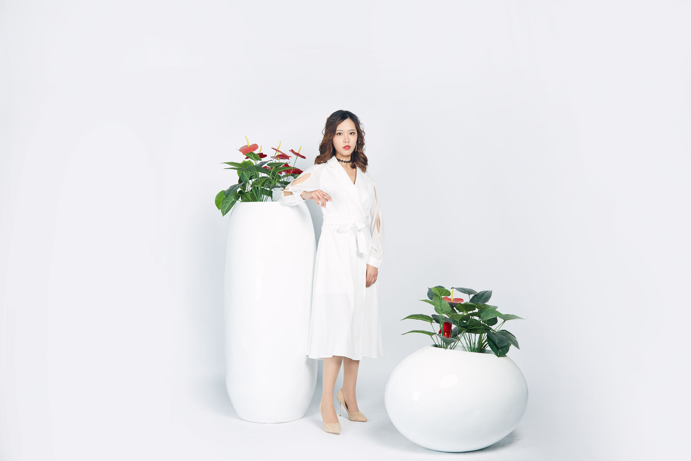 NO.024 晨静 白色开衩连衣裙-图3