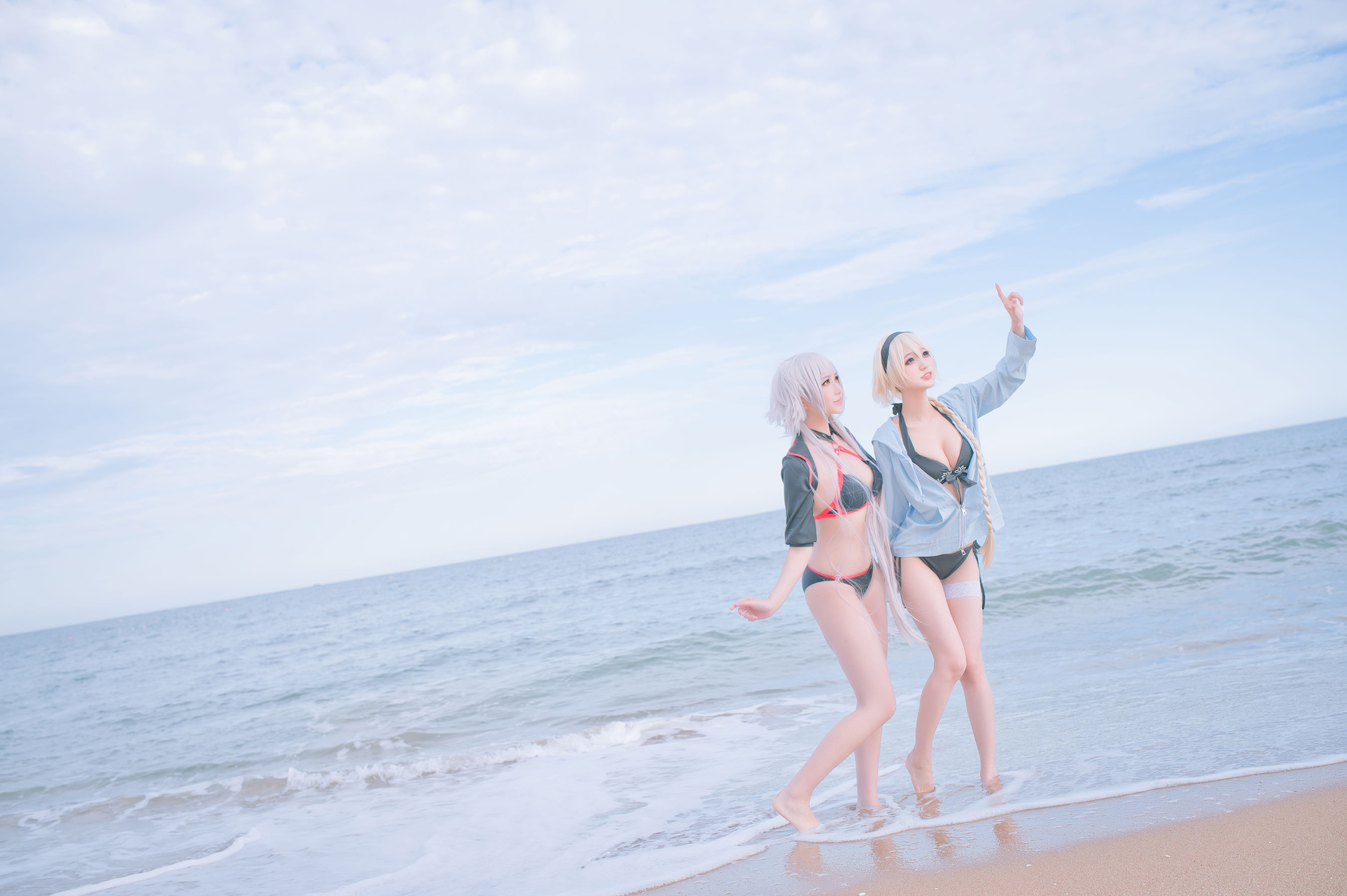 周叽是可爱兔兔 - 黑白贞双人泳衣-图1