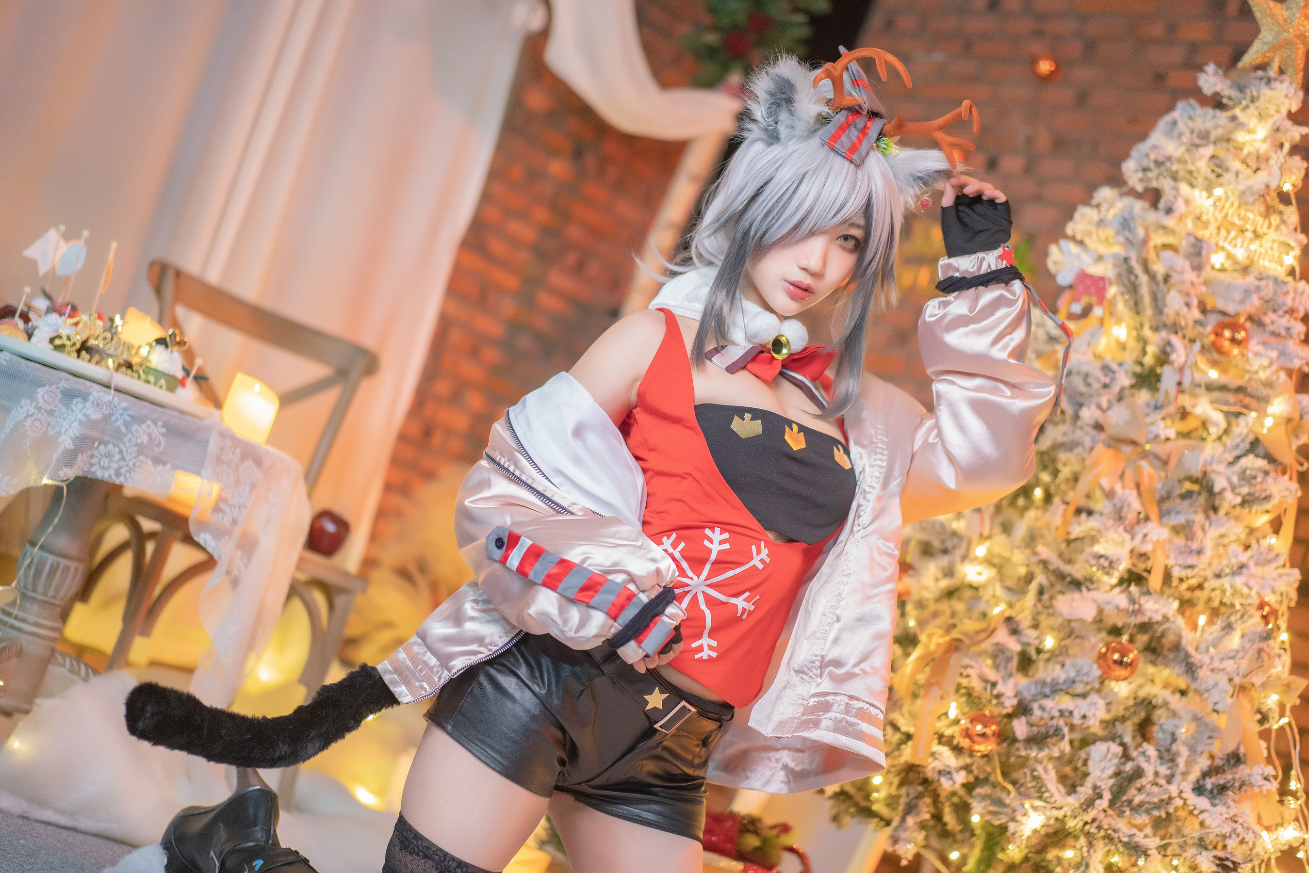 周叽是可爱兔兔 - 圣诞黑丝兽耳-图1