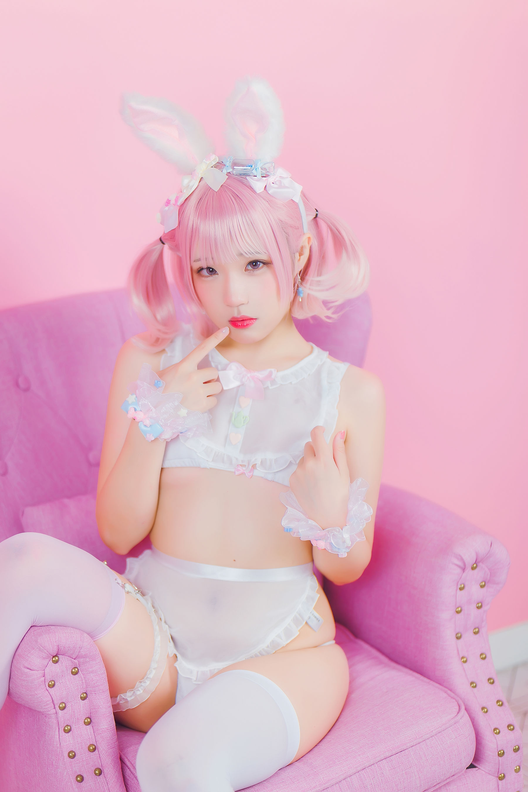 动漫博主Mime弥美 - 白粉色兔女郎-图5